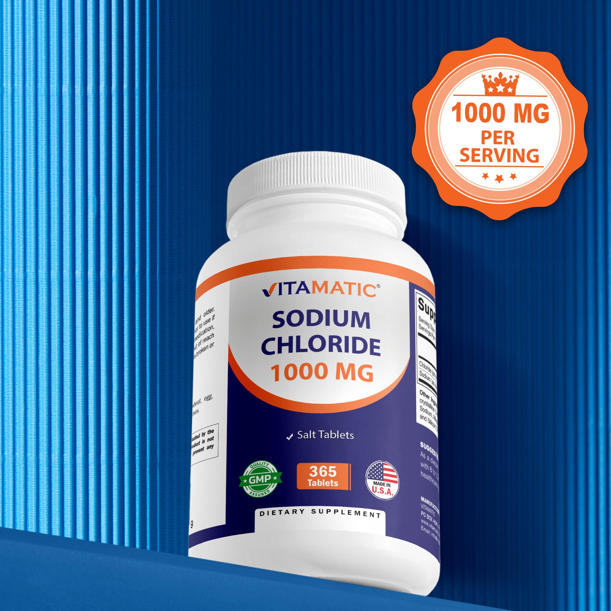 Vitamatic Sodio Cloruro 1000mg para hidratación diaria y electrolitos.