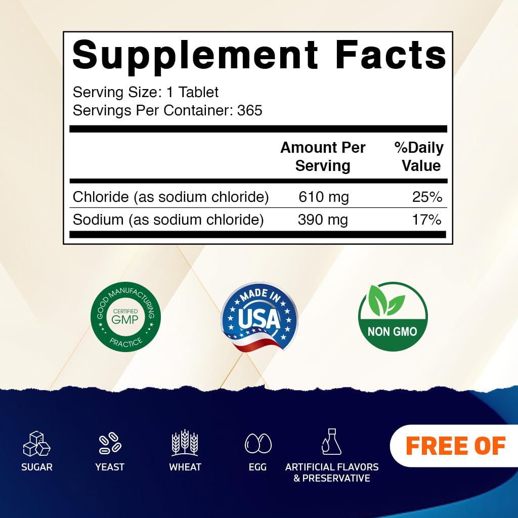Etiqueta del producto Vitamatic Sodio Cloruro 1000mg con información de dosis.