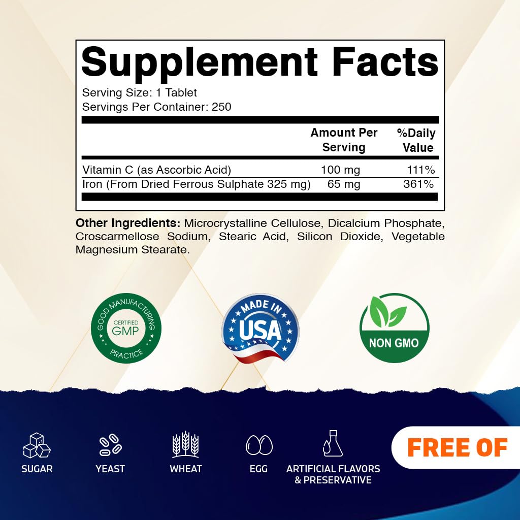 Vitamatic sulfato ferroso 65 mg, etiqueta frontal detalle de la composición