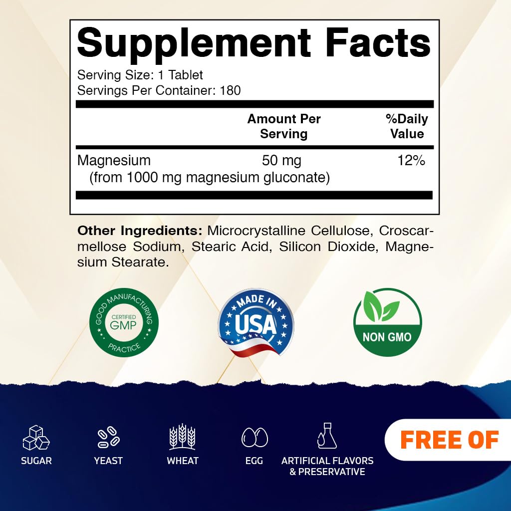 Vitamatic tabletas de magnesio gluconato para uso diario y soporte nervioso.