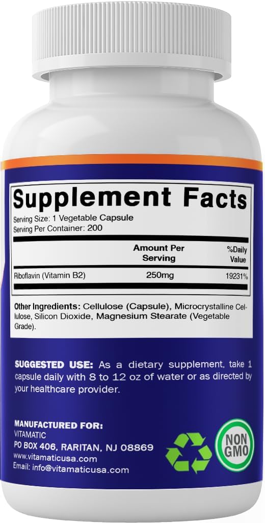 Vitamatic Vitamina B2 contenido de 200 cápsulas, conjunto para energía