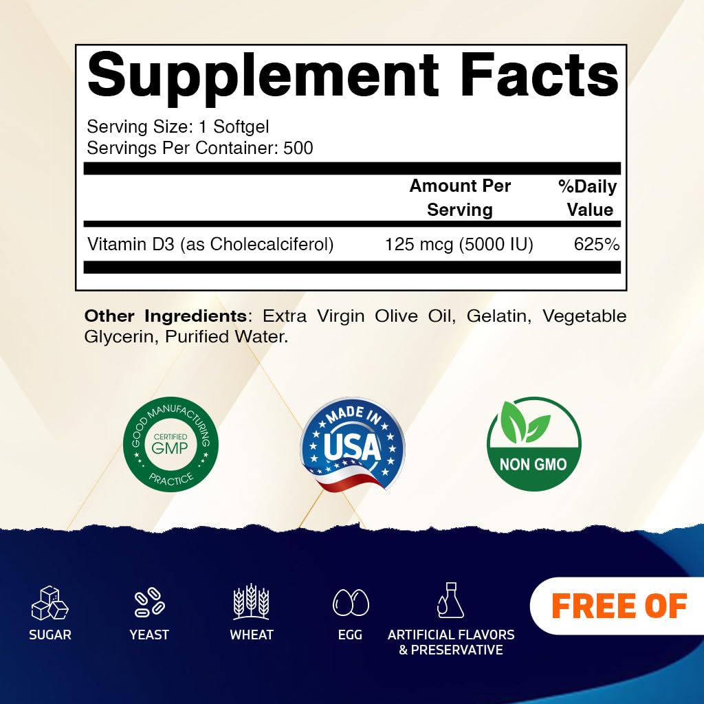 Vitamatic Vitamina D3 5000UI cápsulas mini con aceite de oliva para uso diario
