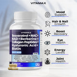 Vitamax ingredientes clave: resveratrol y NAD+.
