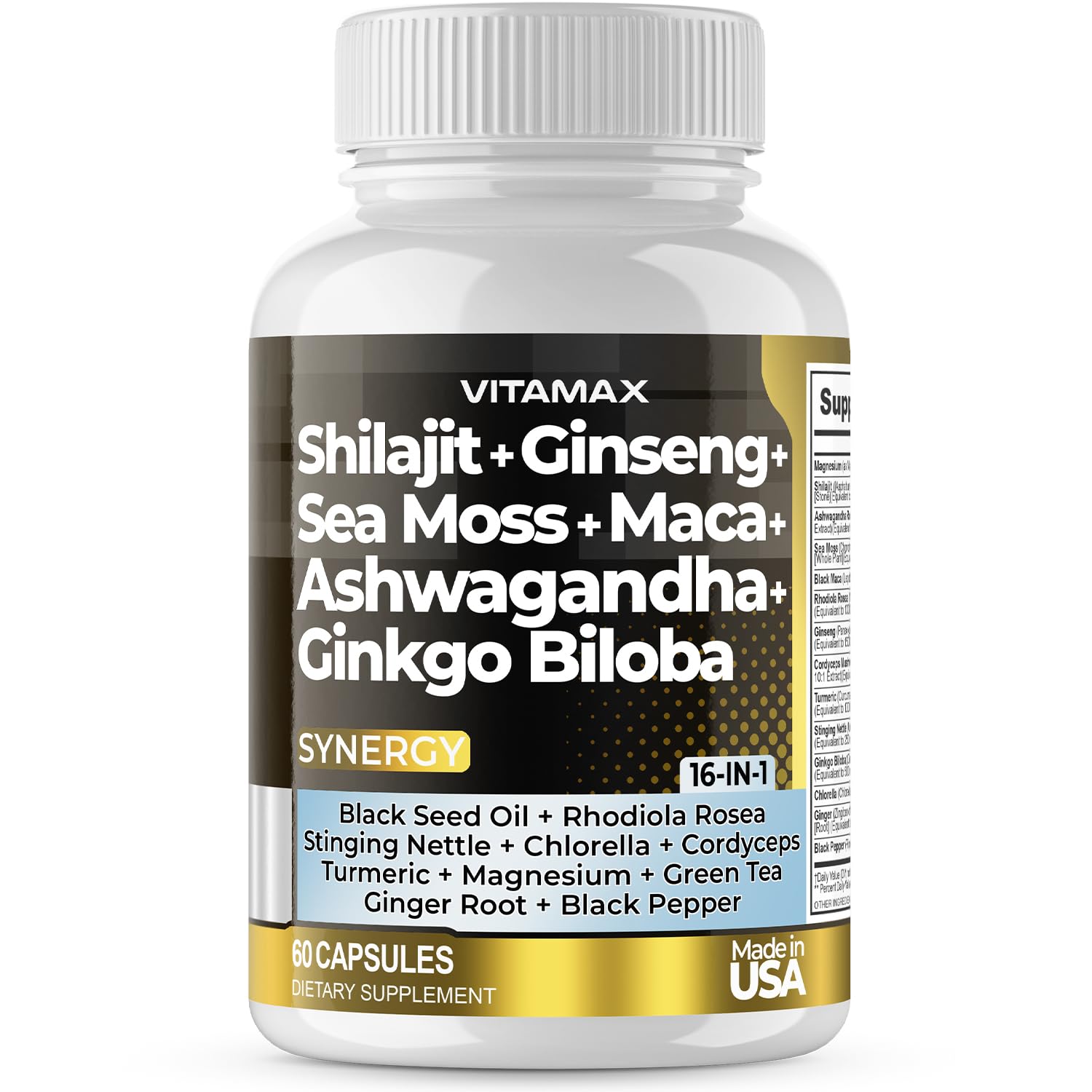 Vitamax Shilajit puro desde el Himalaya, cápsulas para energía diaria y vitalidad.