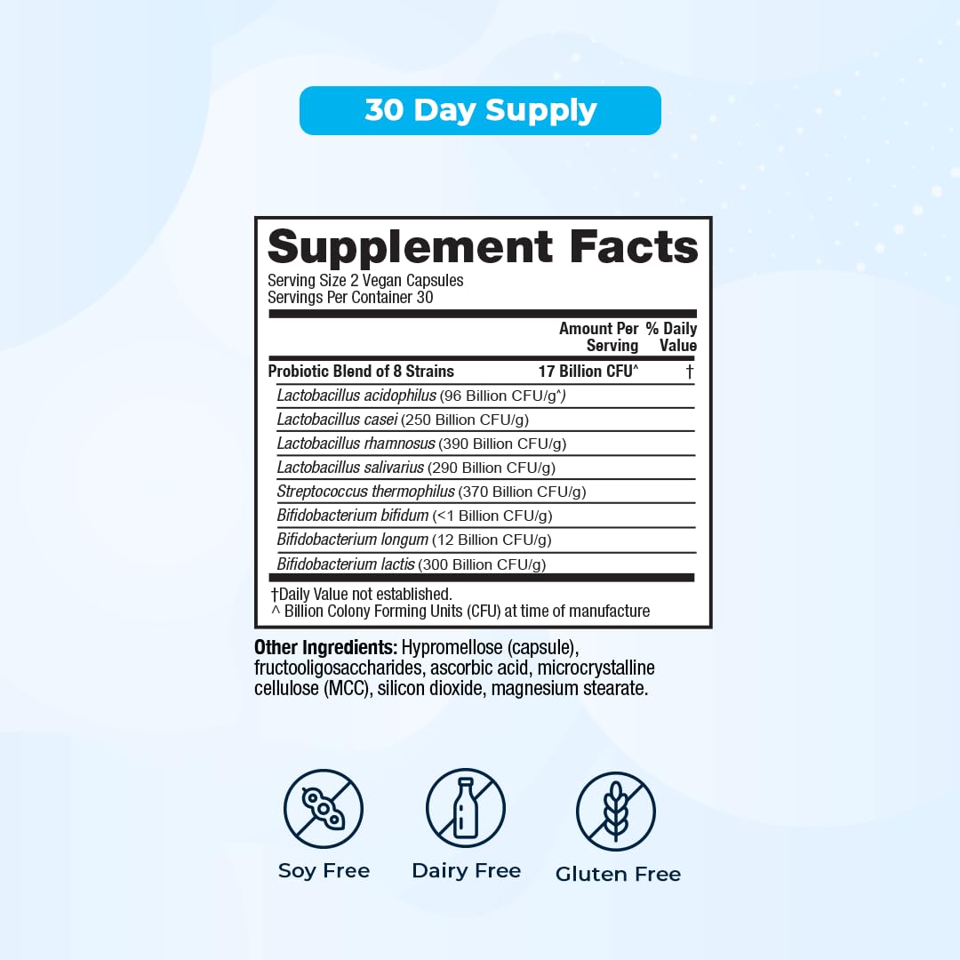 VitaMedica Daily Balance Probiotic-8: símbolo vegano y etiqueta de producto