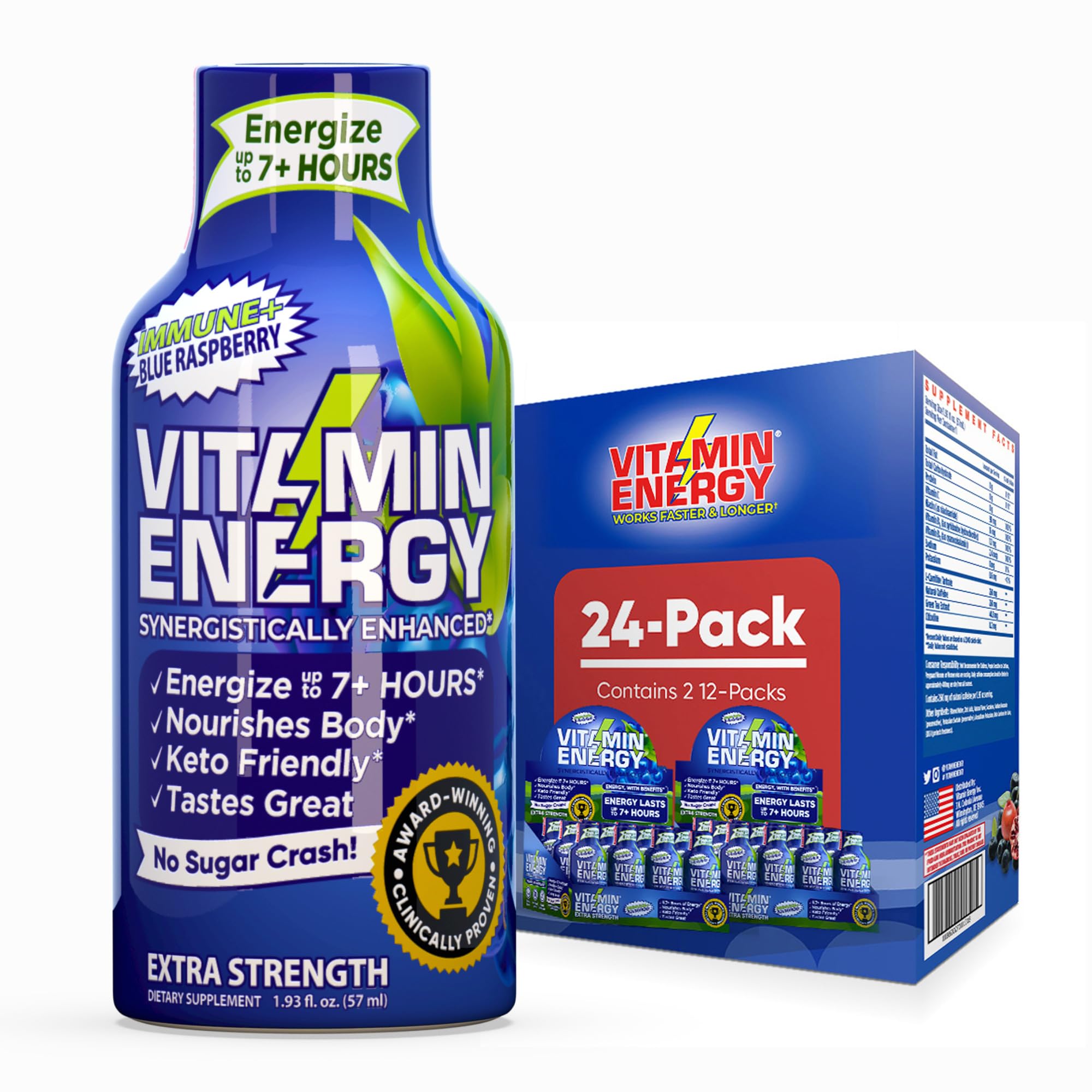 Vitamin Energy botella energizante frambuesa azul para concentración sostenida