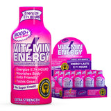Vitamin Energy Mood+ Disparo Energizante Fuerza Extra Sabor Baya Tropical - Pack 12, Cafeína Natural 260 mg, Vitaminas B, Rhodiola, Manzanilla, Sin Azúcar, Vegano, Sin Gluten