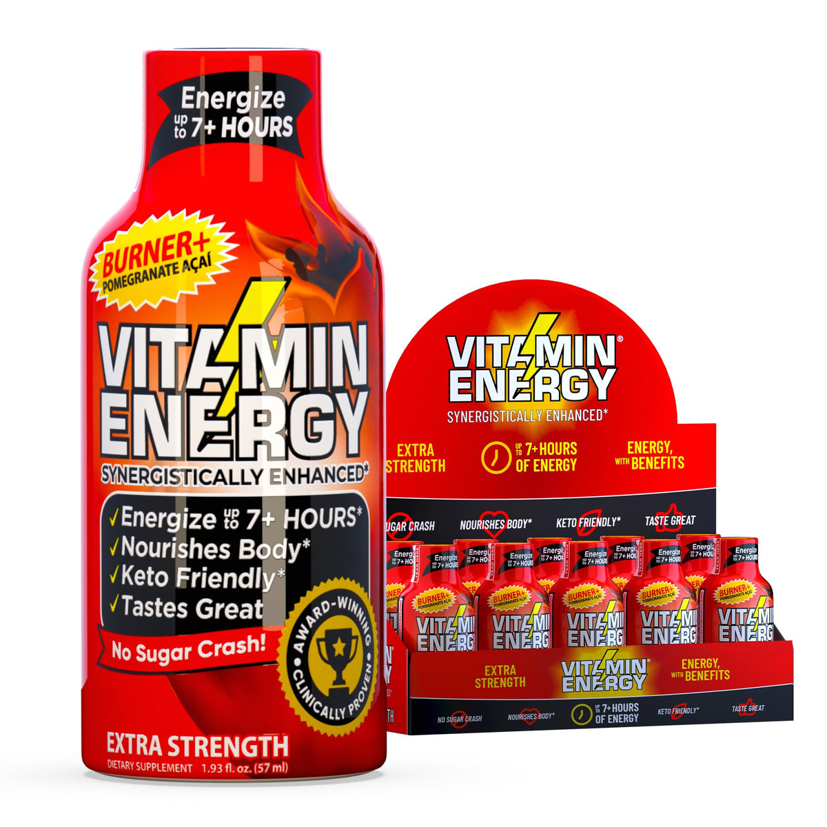 Vitamin Energy Burner+ disparo energia granada acai en botella compacta para energía rápida antes del entrenamiento
