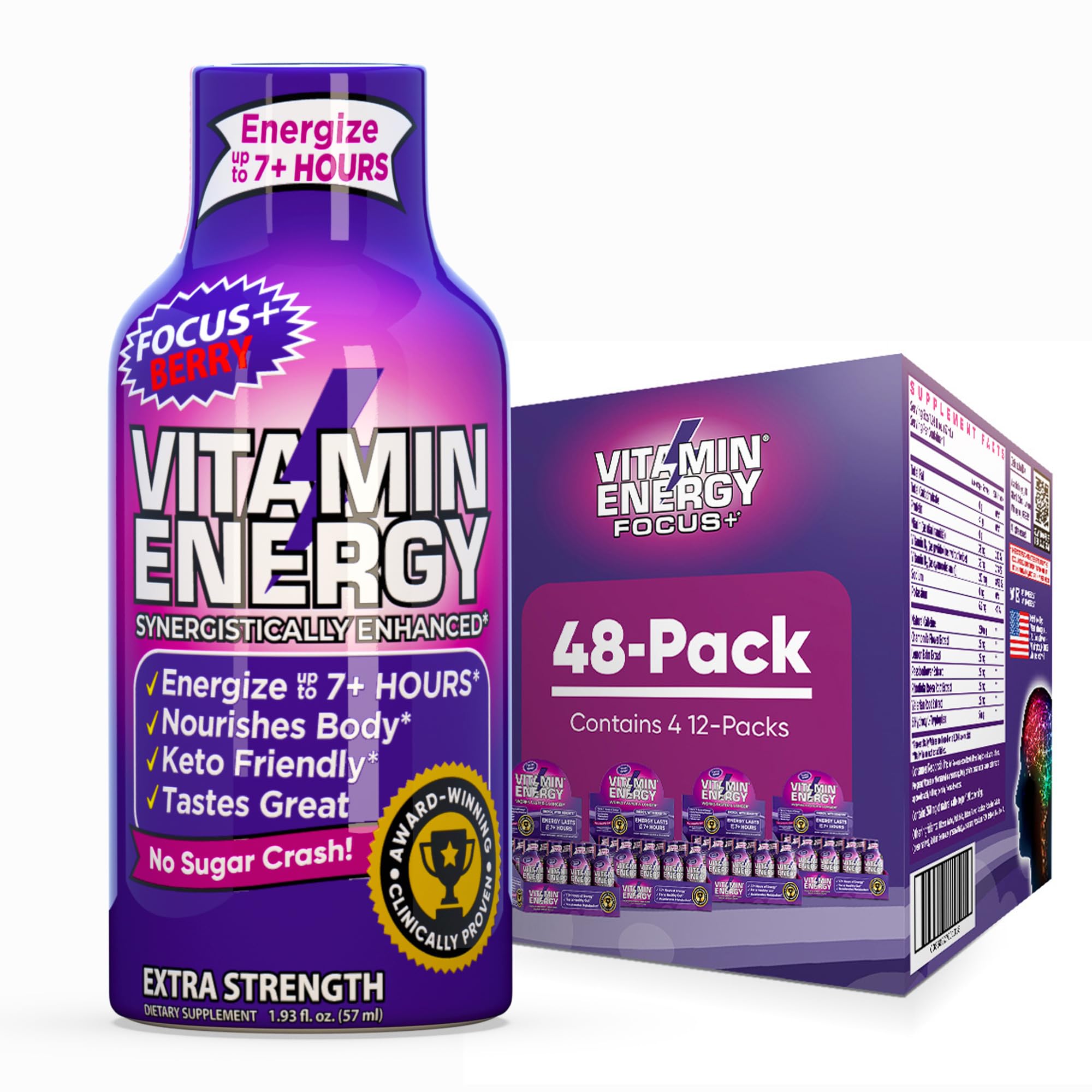 Vitamin Energy botella frambuesa para energía sostenida y concentración