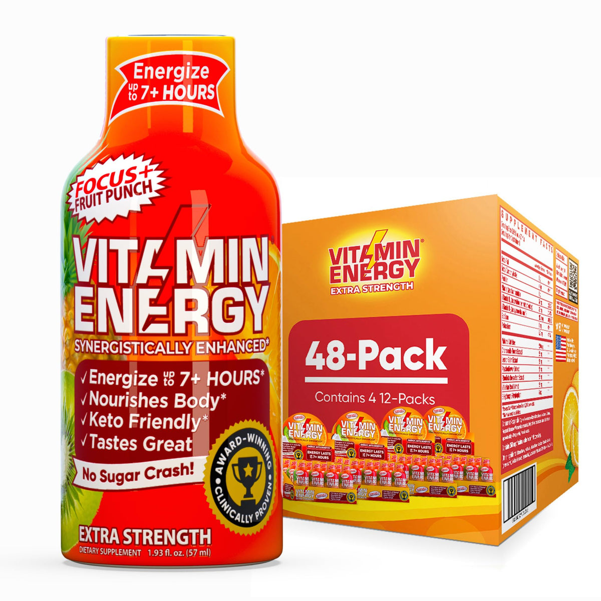 Vitamin Energy Enfoque+ Botella con sabor frutal para energía rápida y enfoque sostenido