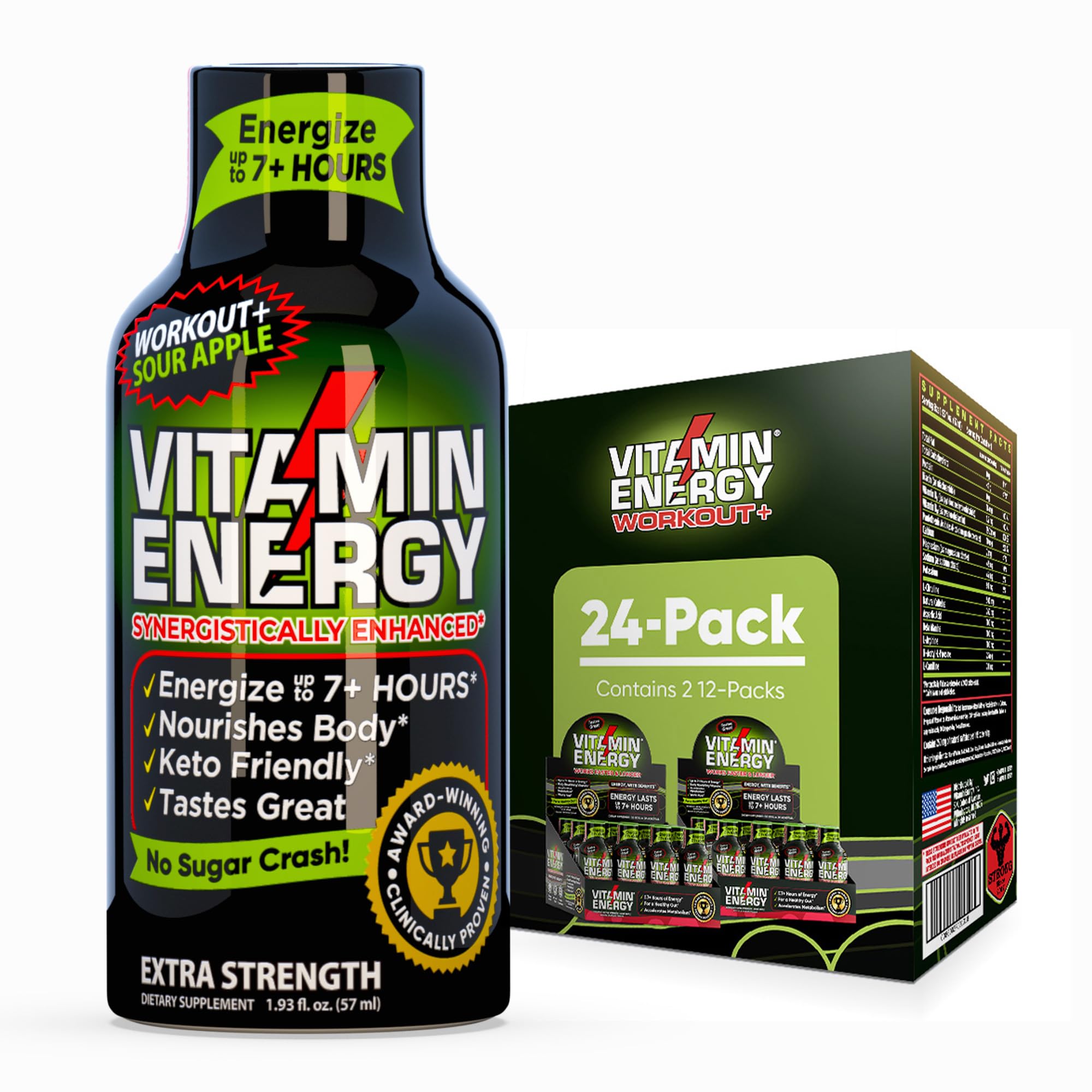 Vitamin Energy Shot sabor manzana ácida para entrenamiento con impulso sostenido