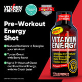 Vitamin Energy inyectable energizante sabor frambuesa porcion individual rápida para impulso.
