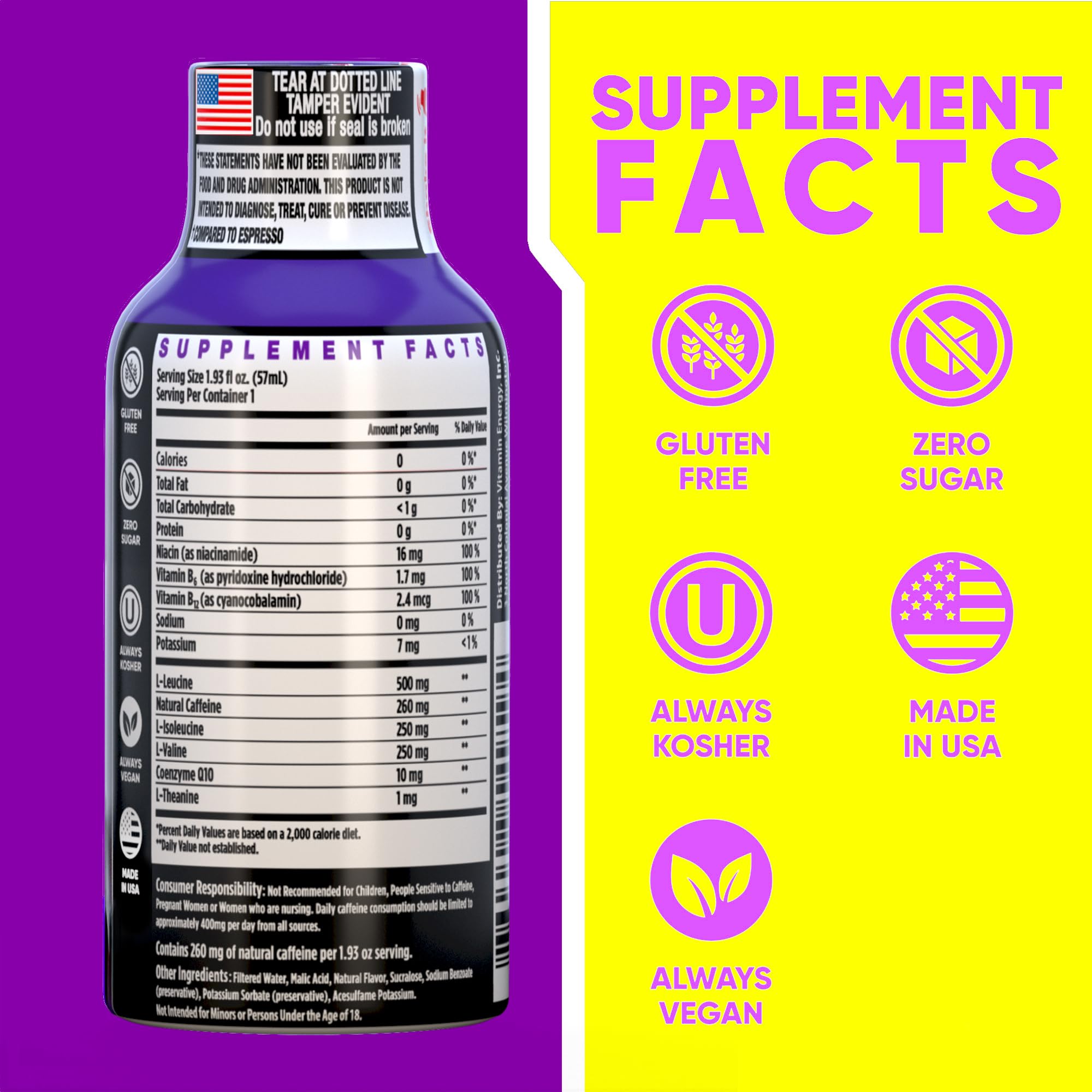 Vitamin Energy etiqueta en botella frambuesa con información clara