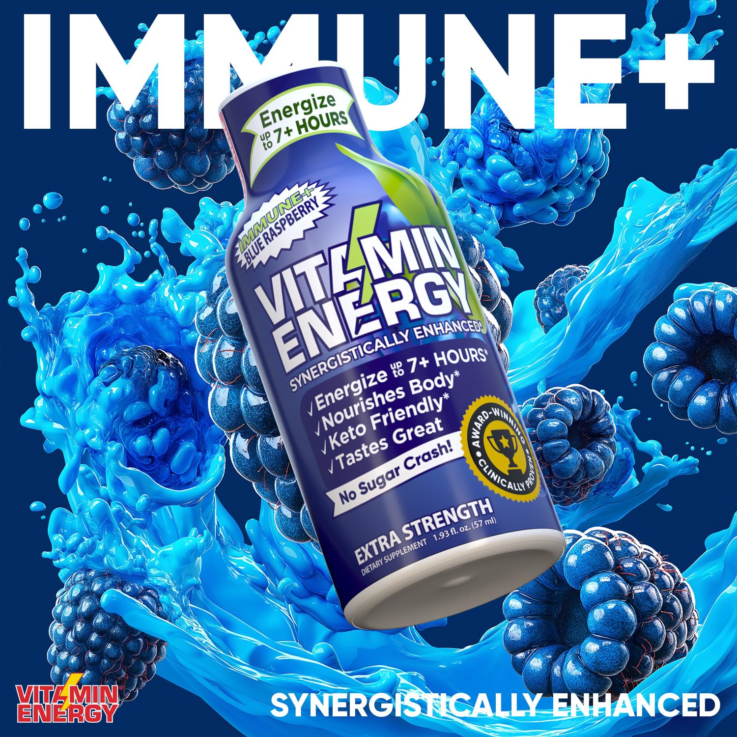 Vitamin Energy etiqueta frambuesa azul con detalles nutricionales