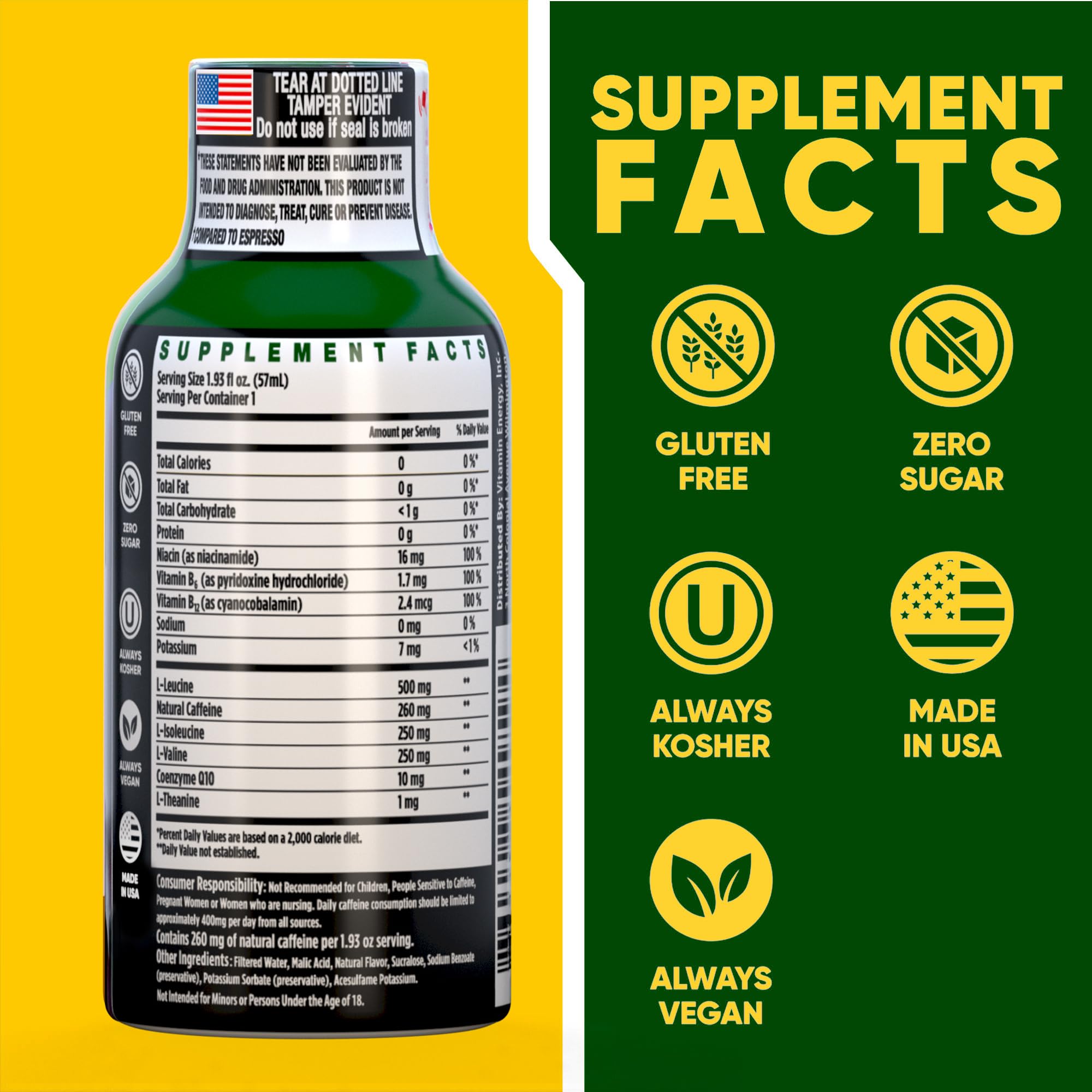 Vitamin Energy etiqueta frontal uva, muestra clara de la fórmula y beneficios