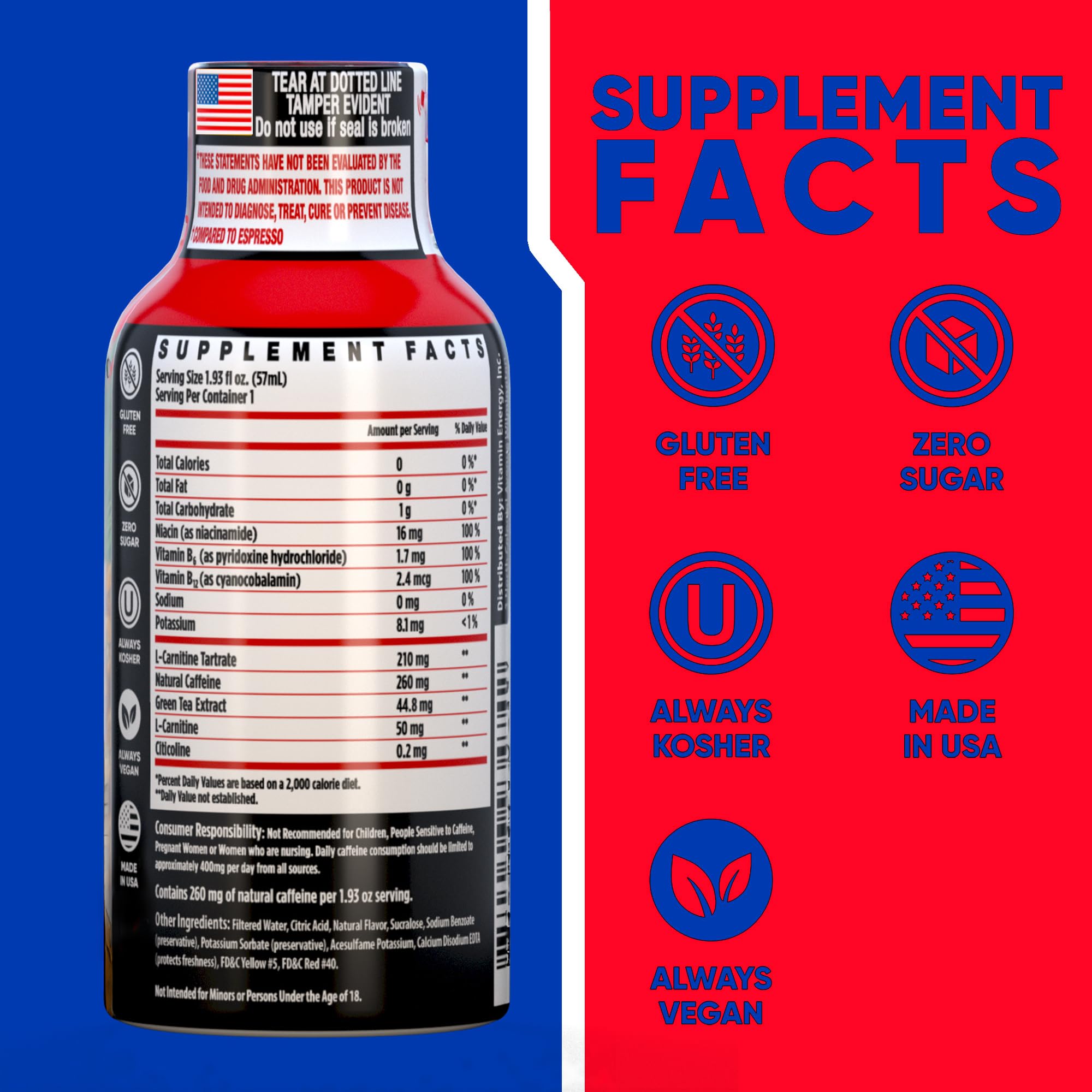 Vitamin Energy Focus+ botella shot fruta-punch lista para estudiar