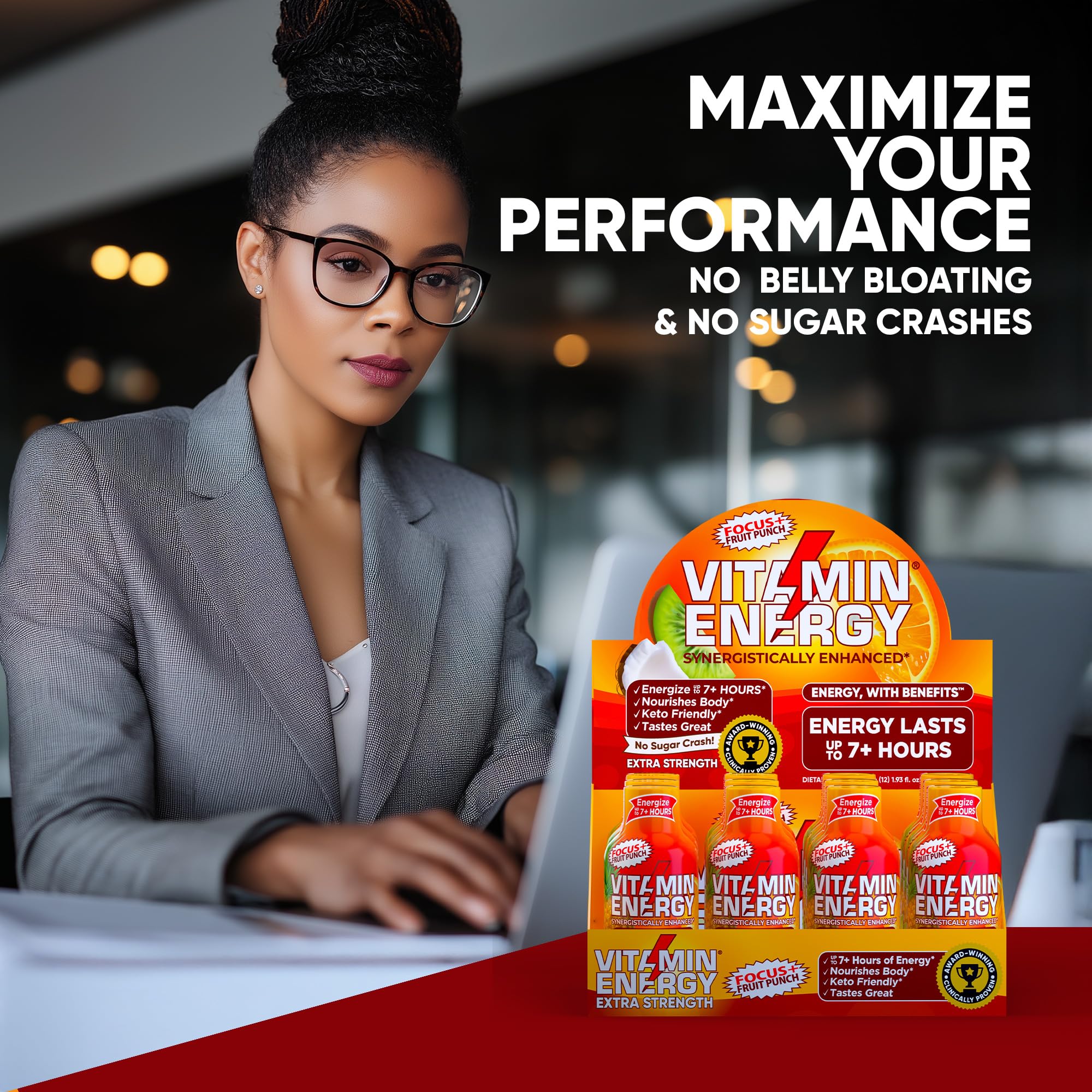 Vitamin Energy Focus+ ingredientes vitaminas B CoQ10 fruta-punch para energía