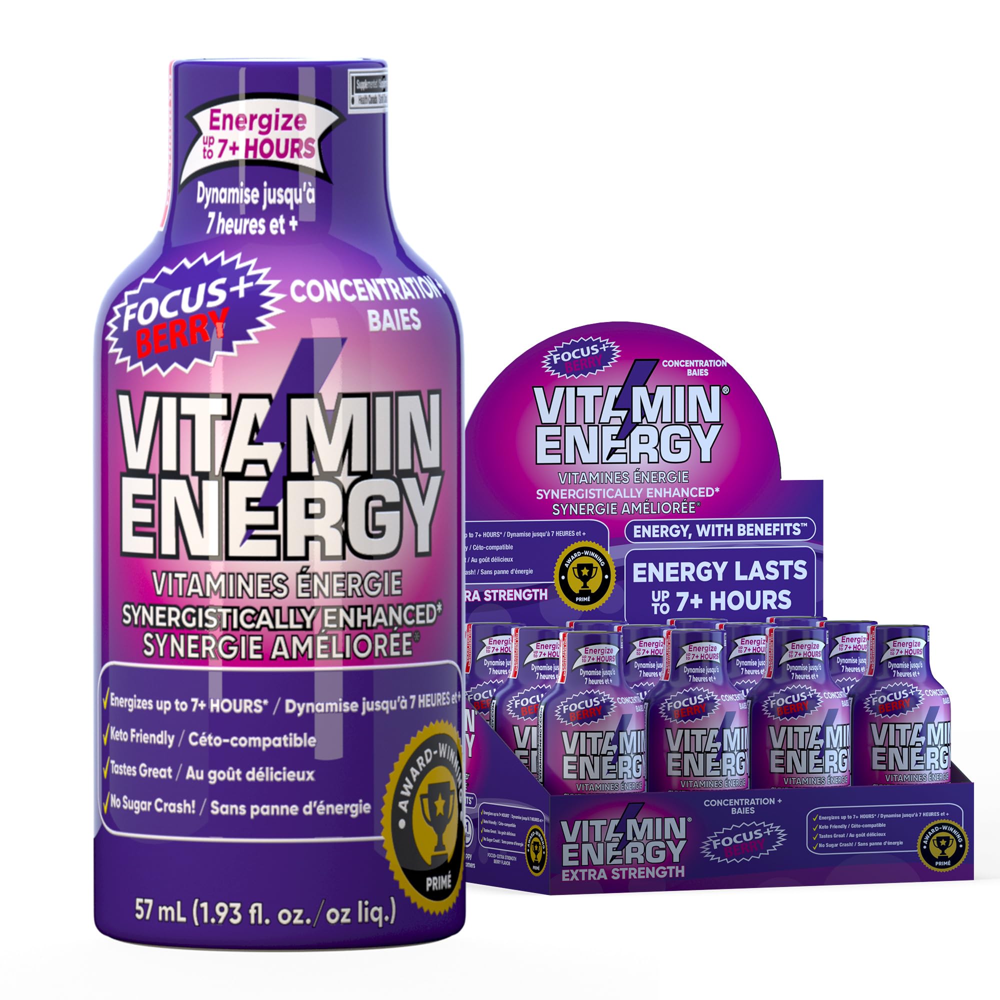 Vitamin Energy Focus+ Frambuesa: botella para energía sostenida y enfoque.