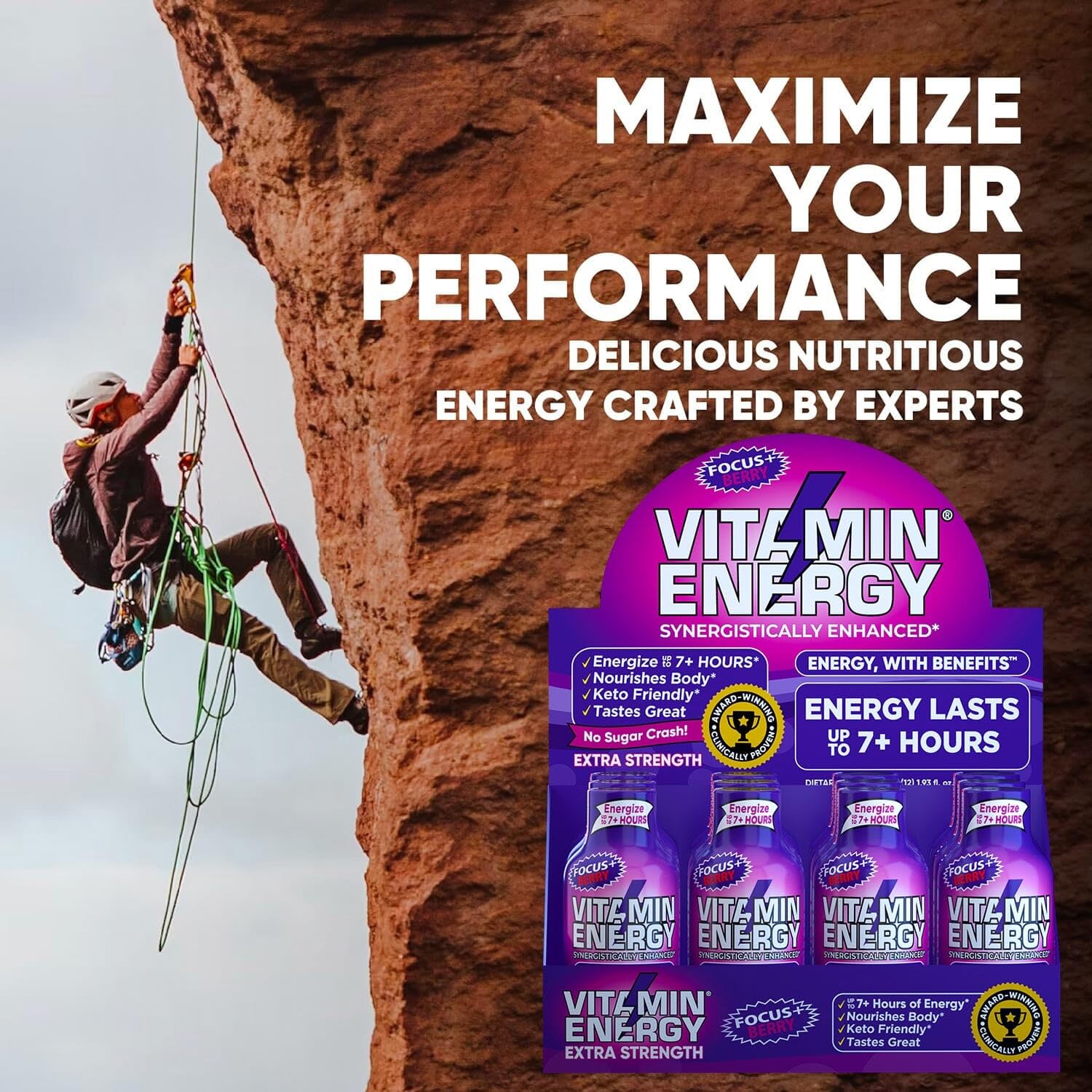Vitamin Energy Focus+ Frambuesa: experiencia de energía limpia sin azúcar añadida.
