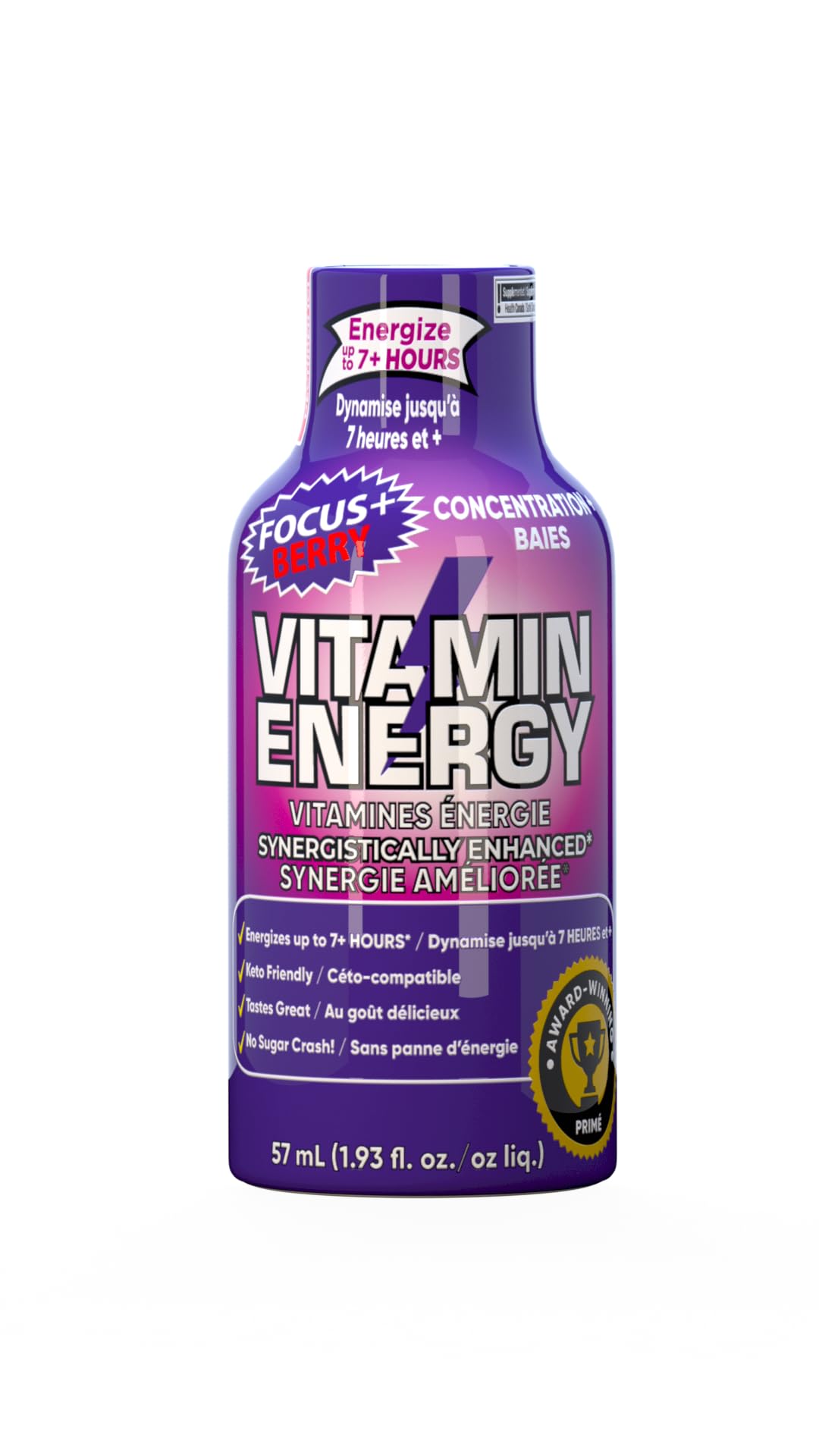 Vitamin Energy Focus+ Frambuesa: etiqueta clara con datos de ingredientes y beneficios.