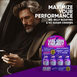 Vitamin Energy Focus+ Frambuesa: botella en mesa lista para la mañana productiva.