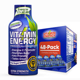 Vitamin Energy Immune+ Shot azul frambuesa en botella, para energía rápida y sabrosa
