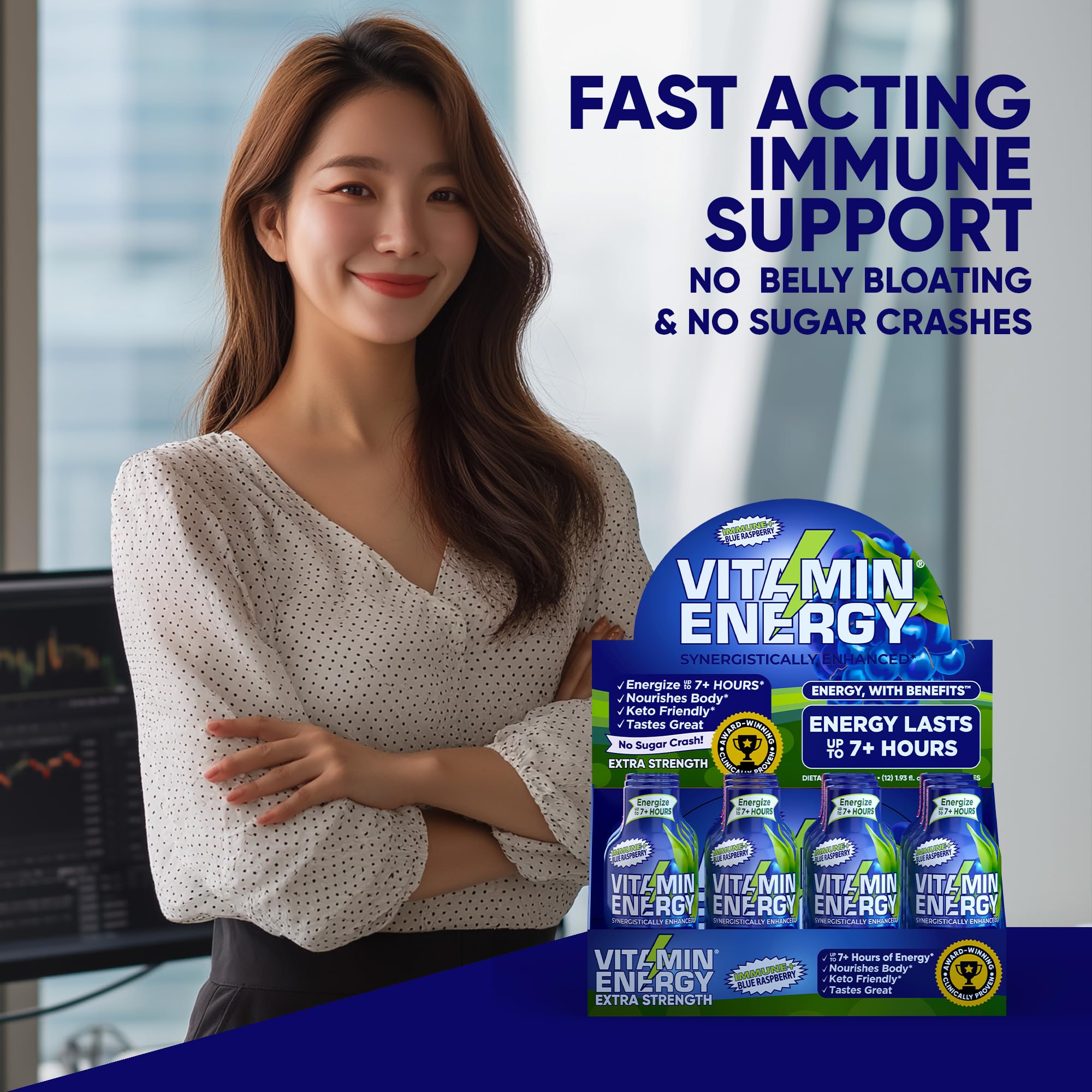 Shot de Vitamin Energy Immune+ con energía de larga duración para tareas