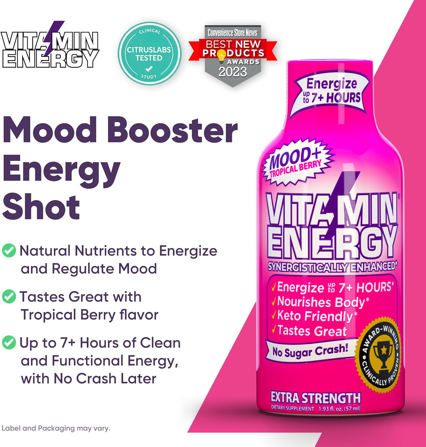 Vitamin Energy Mood+ Shot, lote-sqf, producido en instalación certificada en EE. UU.