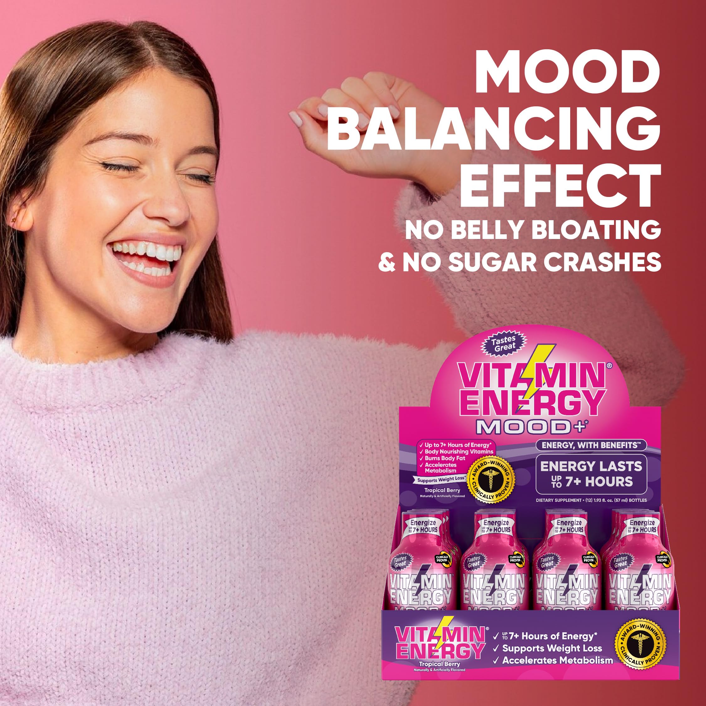 Vitamin Energy Mood+ Shot Tropical Berry: envase portátil para viajes