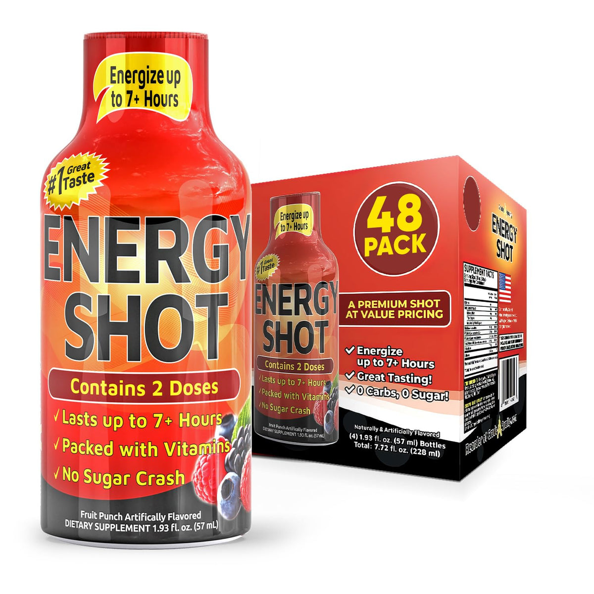 Vitamin Energy envase sabor fruta para dosis rápida de energía
