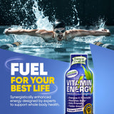 Vitamin Energy Shot enfoque cognitivo, visión cercana de la botella y idea de concentración