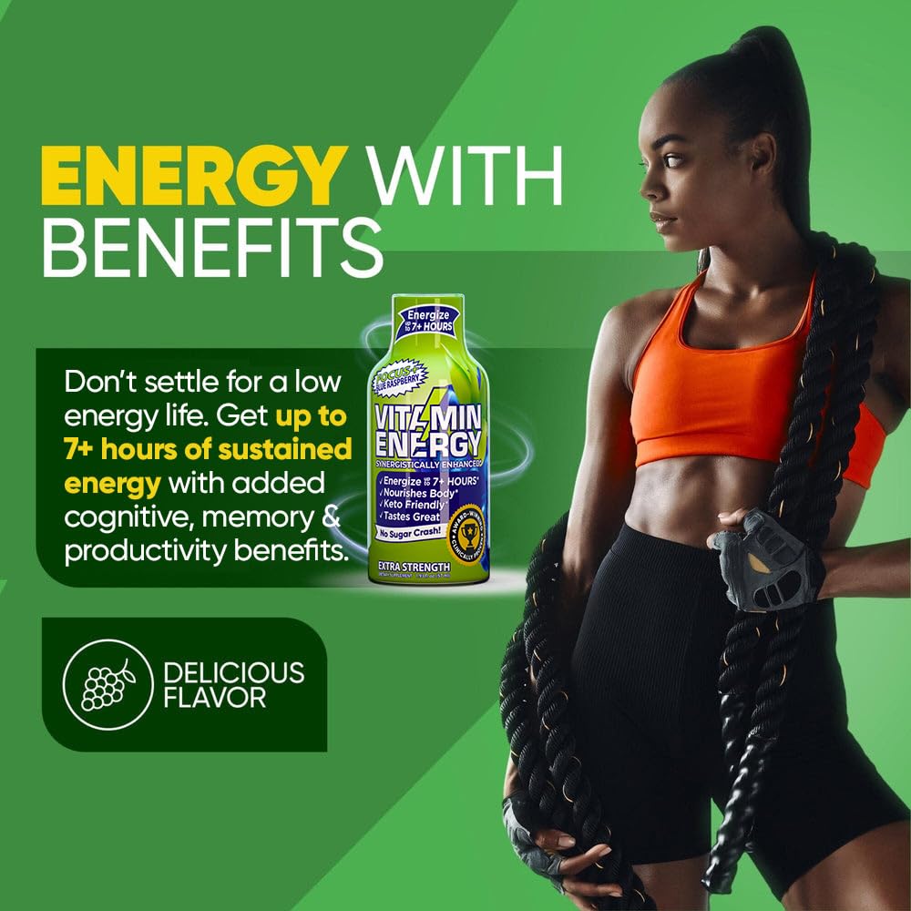 Vitamin Energy Shot envase compacto ideal para estudiar, trabajar o viajar.