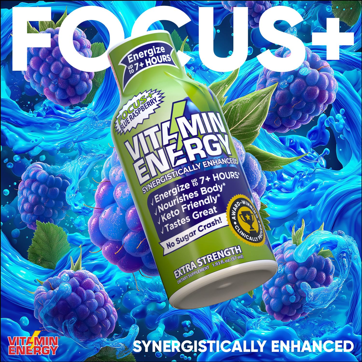Vitamin Energy Shot ingredientes clave, coenzima Q10 y aminoácidos para claridad.
