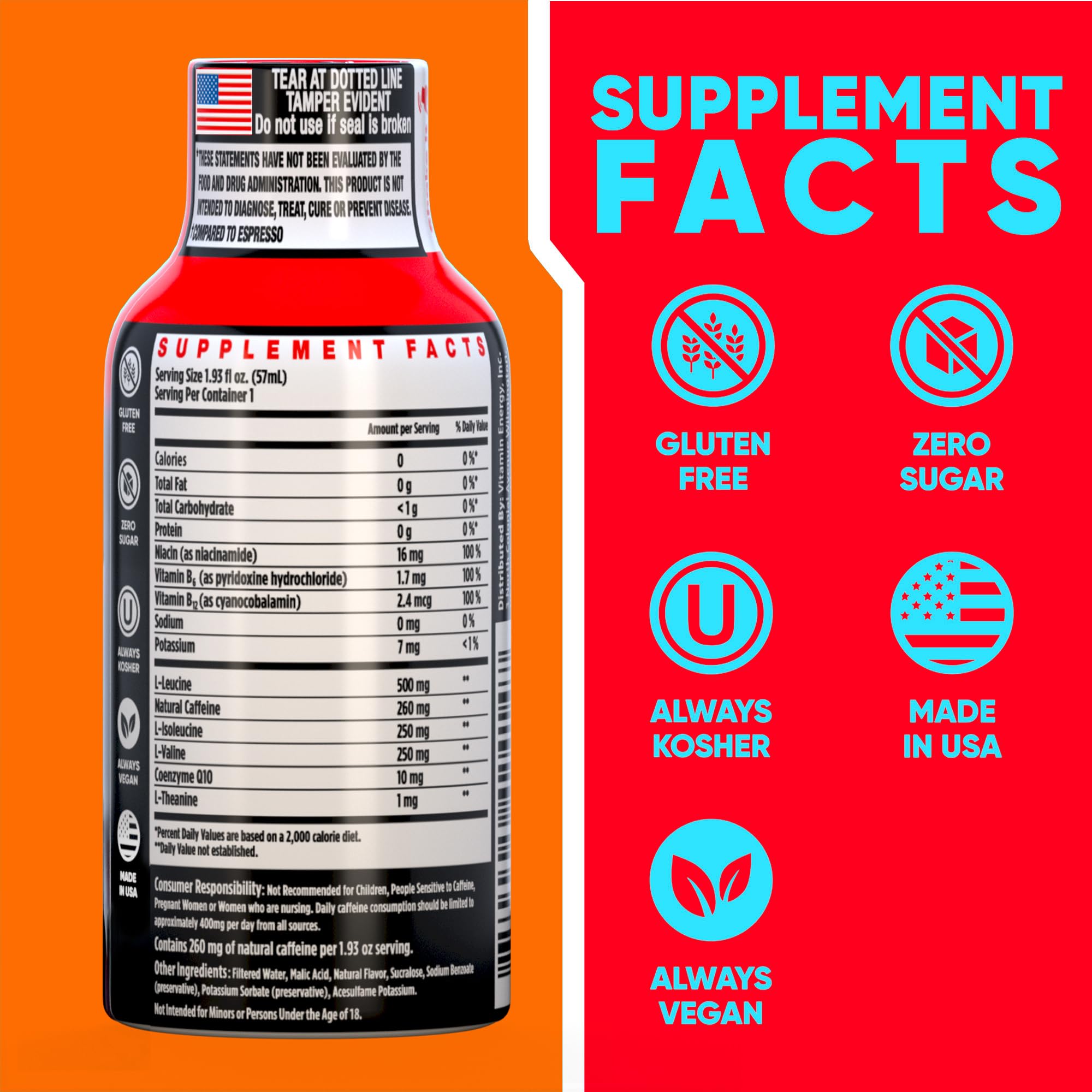 Vitamin Energy Focus+ Mango, botella visible, energía rápida para la jornada