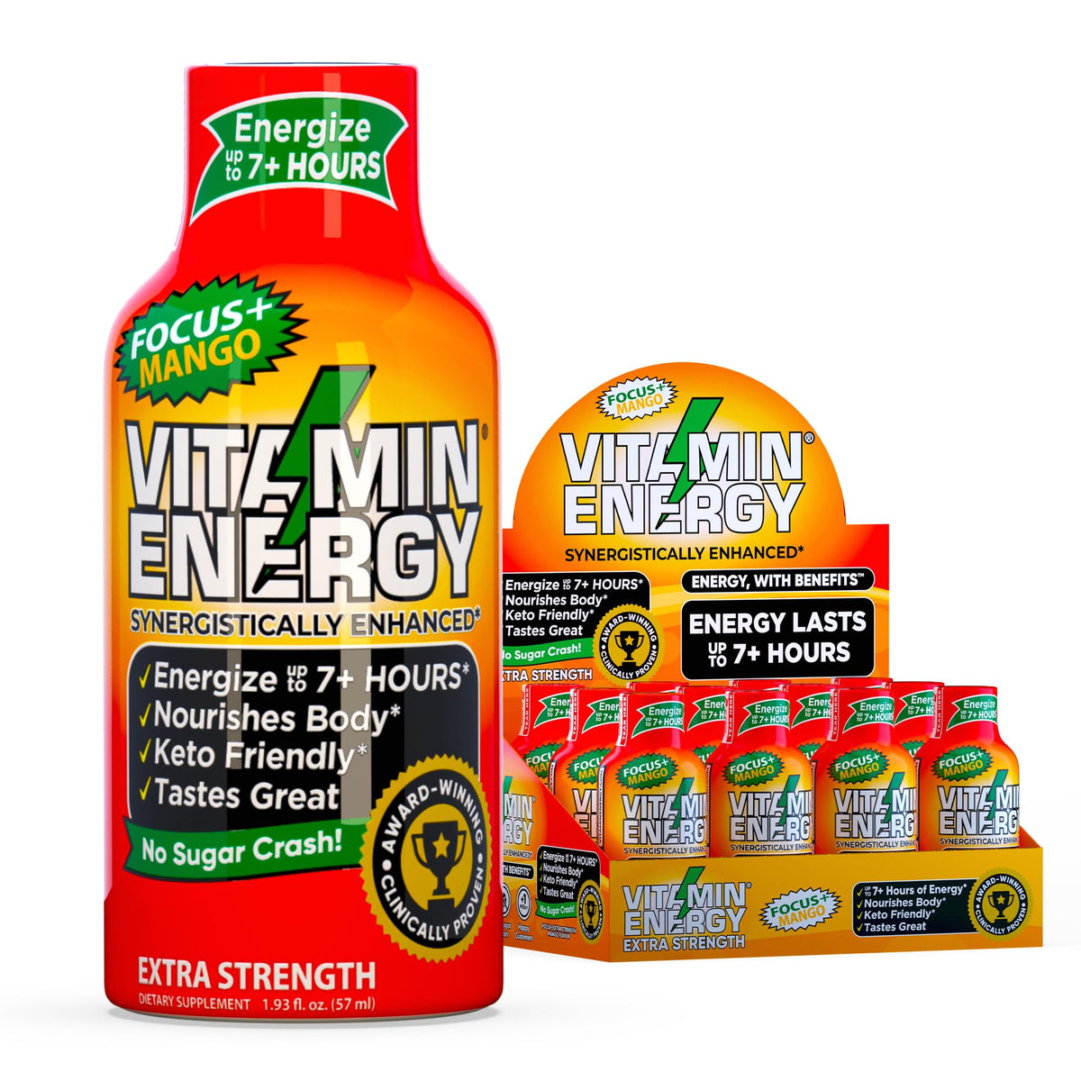 Vitamin Energy Focus+ Mango, empaque de 12 unidades, energía sostenida para la jornada