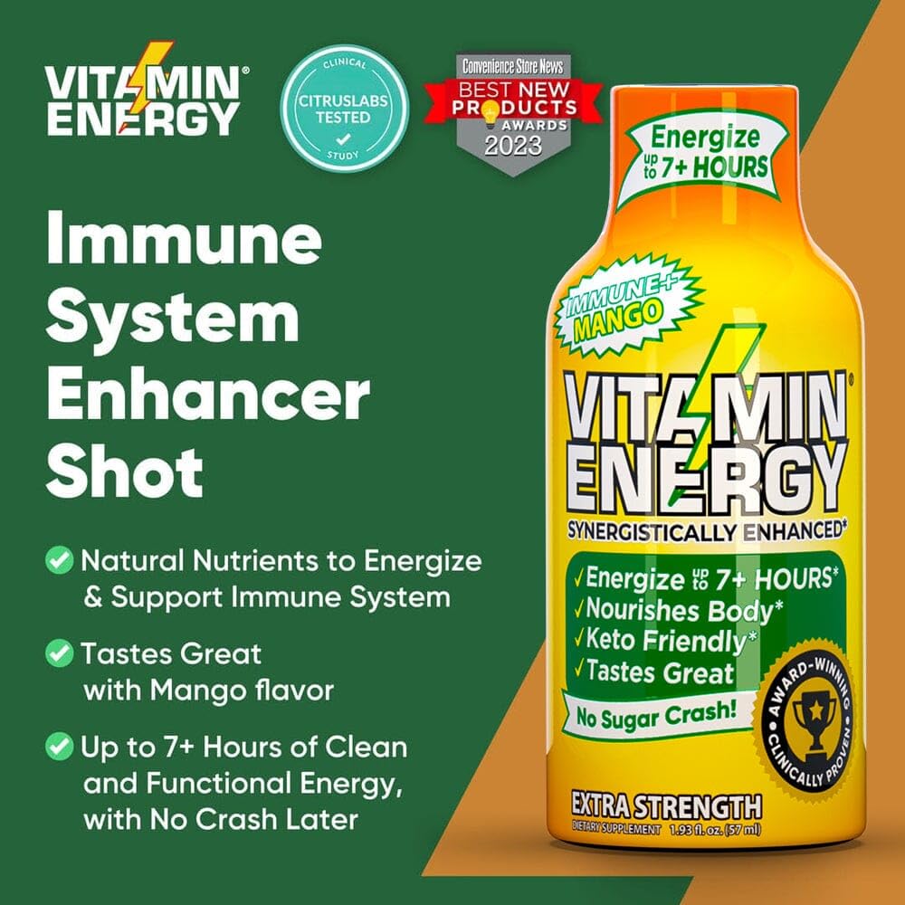 Vitamin Energy Shot Mango en movimiento, pensado para estilo de vida activo.