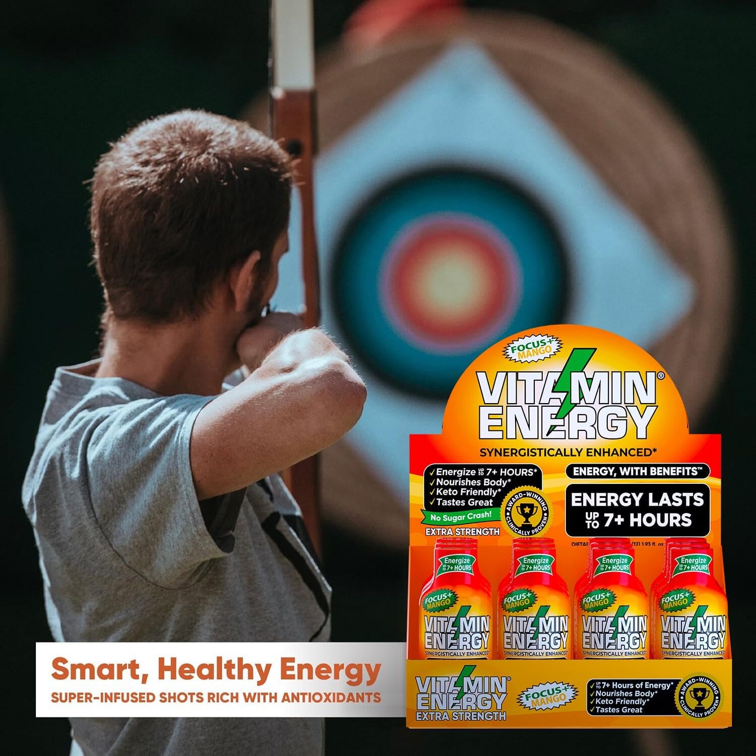 Vitamin Energy Focus+ Mango, paquete de 12, ideal para el día a día