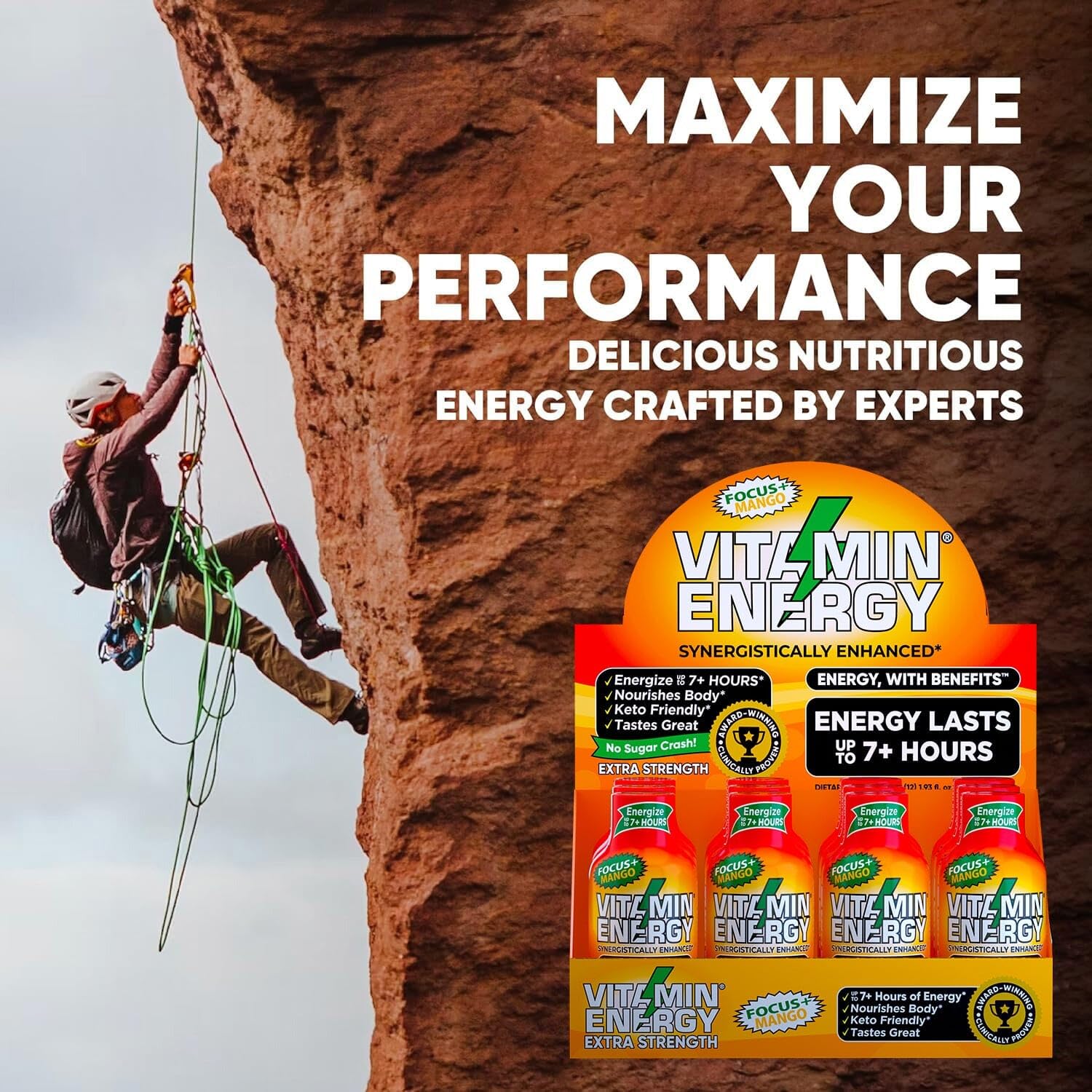 Vitamin Energy Focus+ Mango, sin gluten y vegano, energía apta para dietas