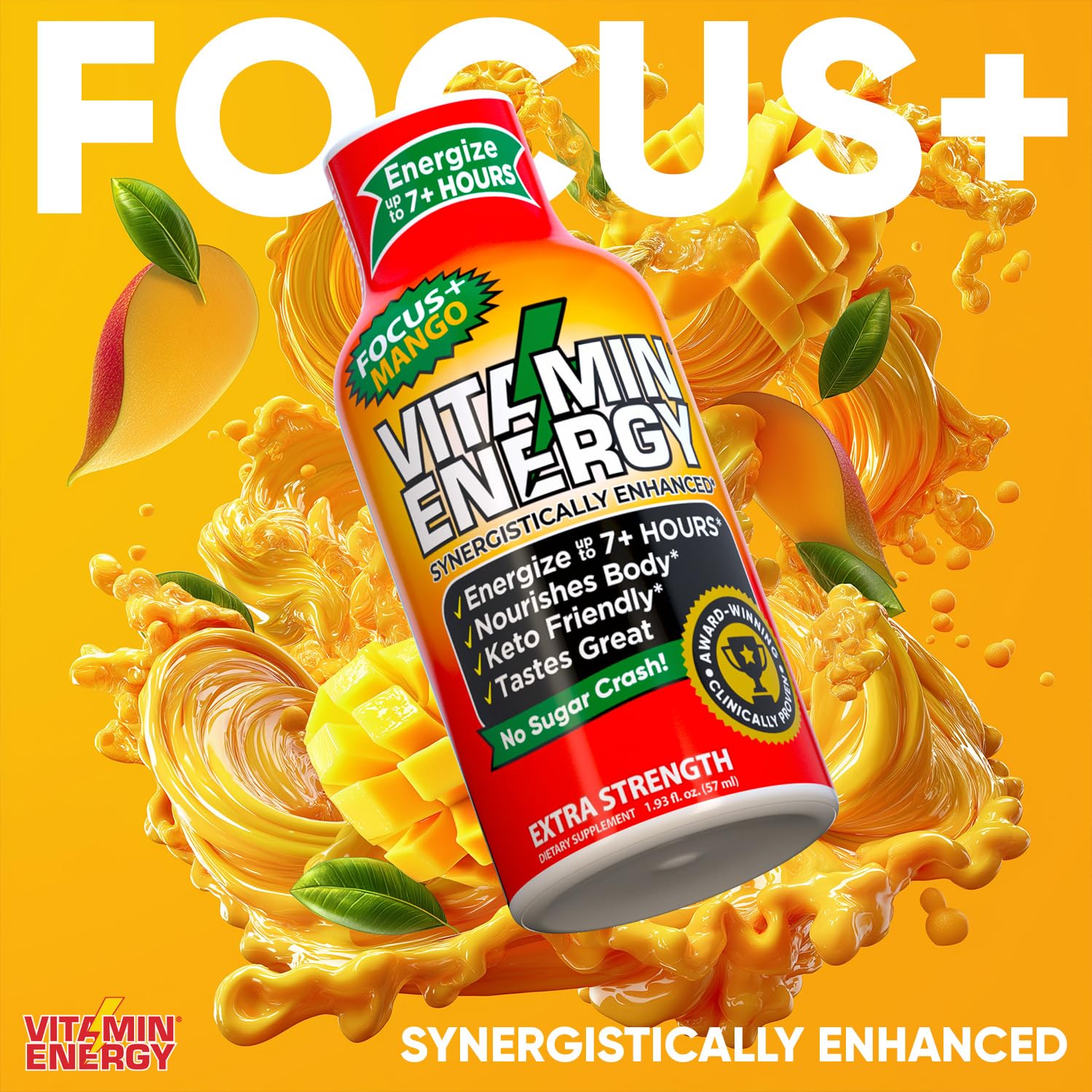 Vitamin Energy Focus+ Mango, uso portátil para productividad y concentración