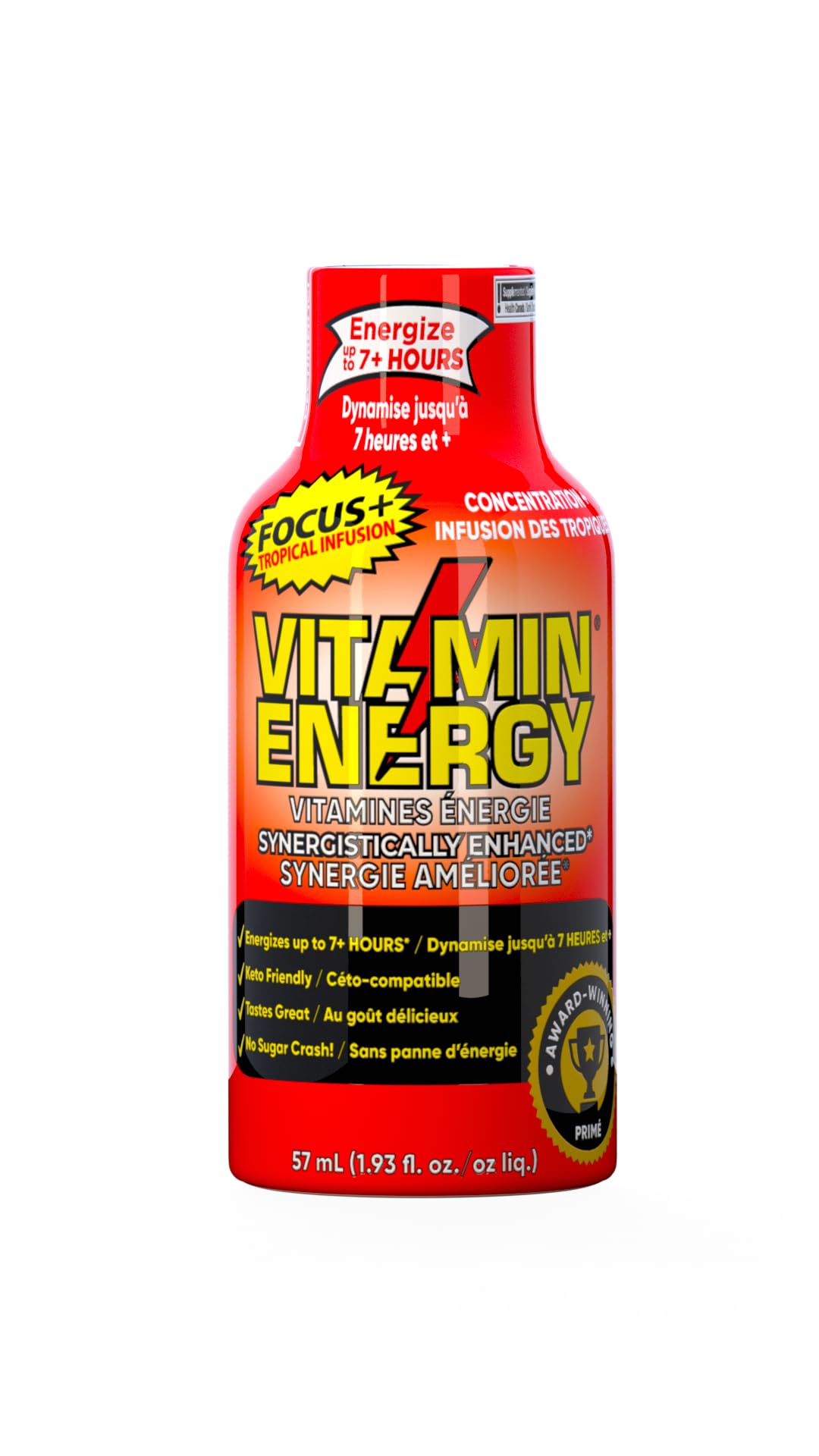 Vitamin Energy Focus+ Infusión Tropical, verter en vaso para disfrutar de una energía refrescante.