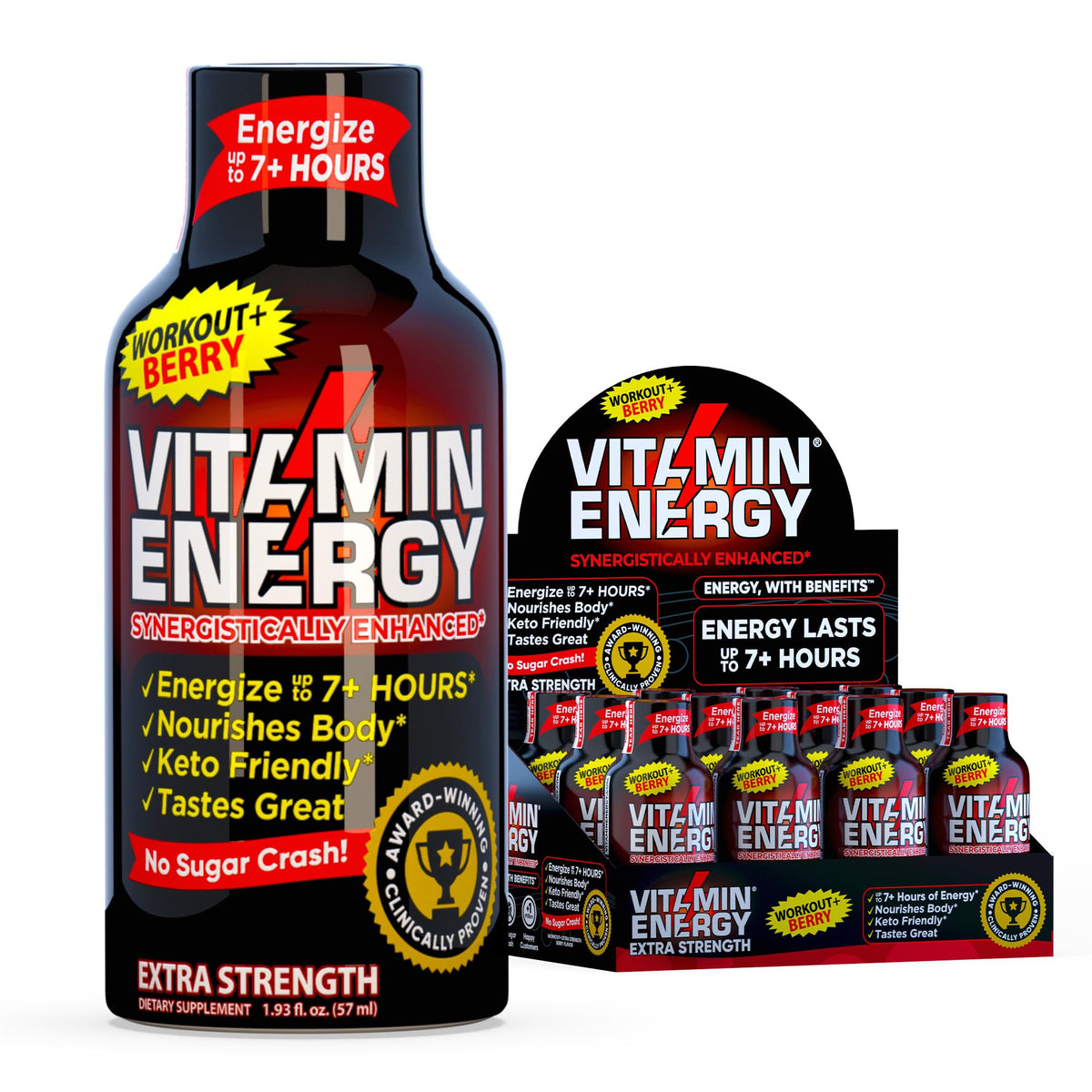 Vitamin Energy Workout: botella frambuesa para energía sostenida durante entrenamientos.
