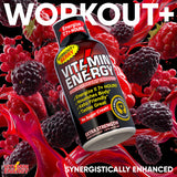 Vitamin Energy Workout: etiqueta frontal que transmite calidad y origen vegano.