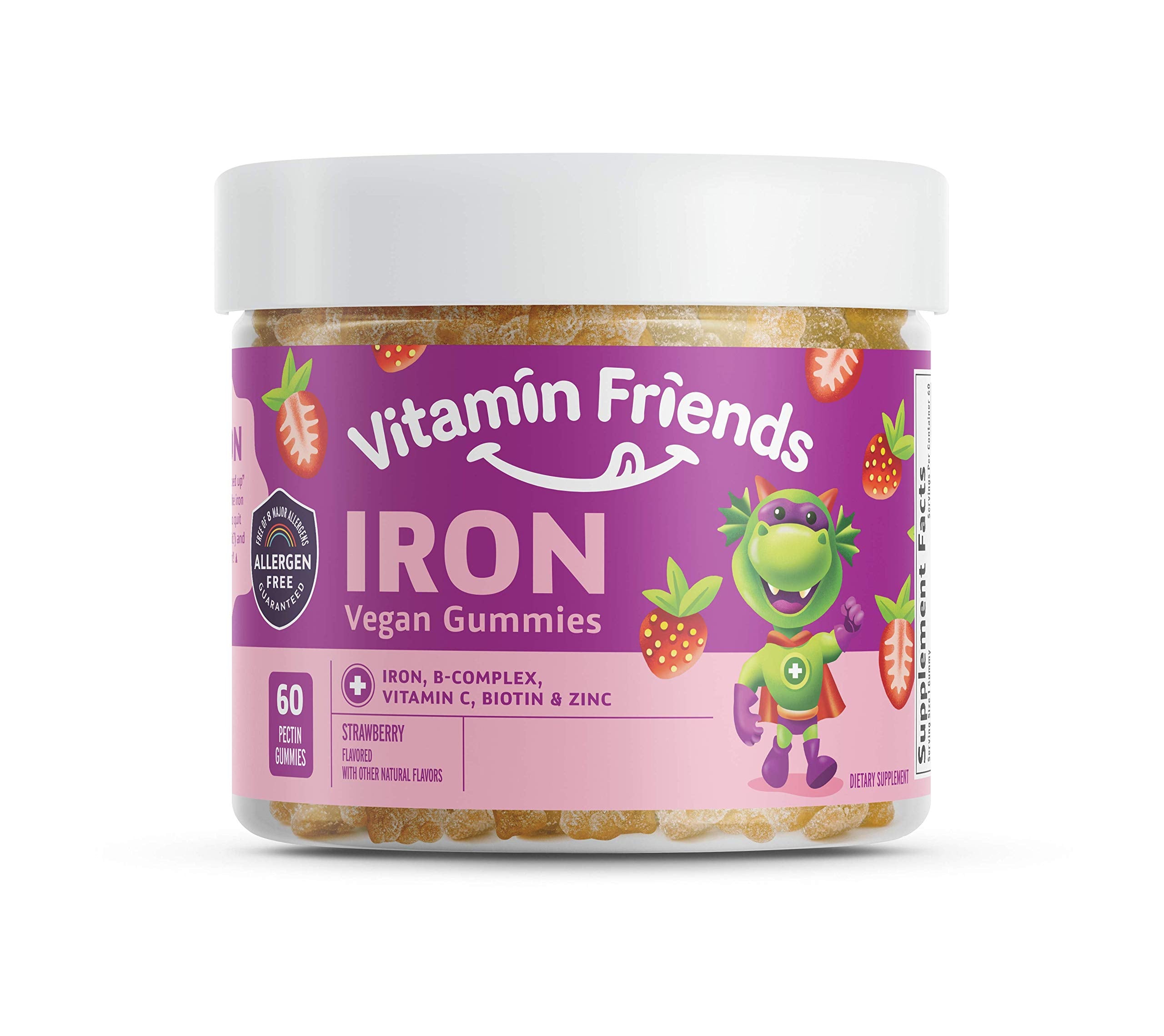 Vitamin Friends gomitas para niños en frasco, sabor fresa, apoyo diario.