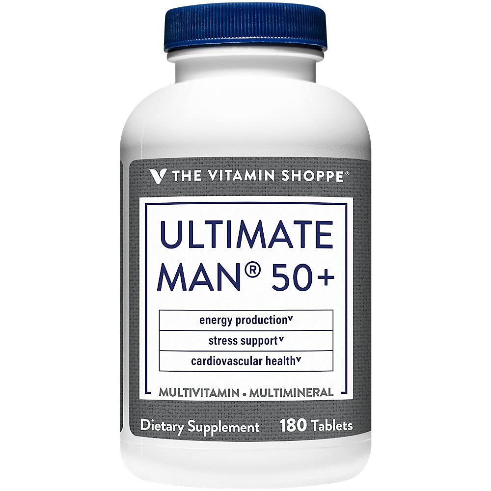 Tabletas del The Vitamin Shoppe Ultimate Man 50+ en paquete para energía diaria