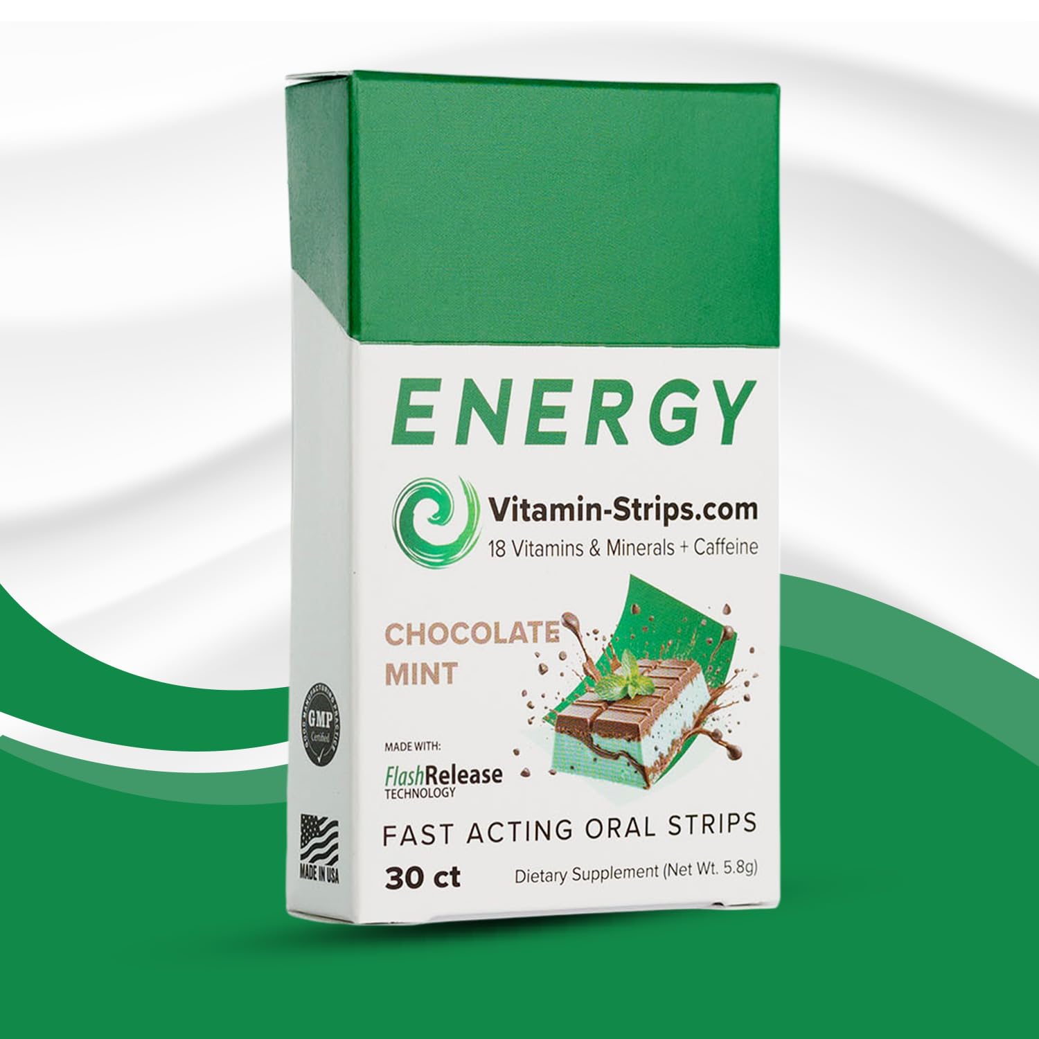 Vitamin-Strips tira energizante Chocolate Menta para impulso rápido y sabroso.