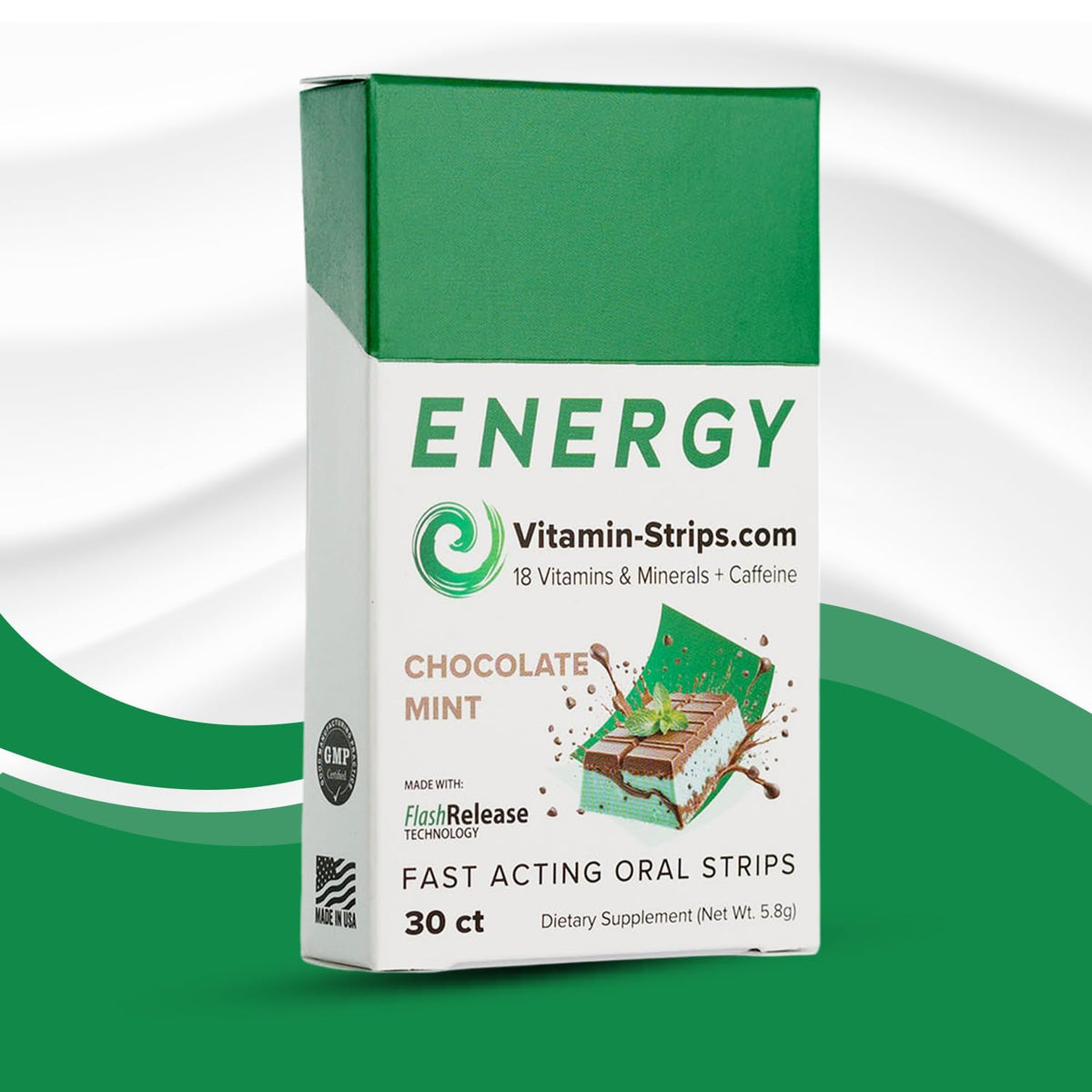 Vitamin-Strips tira energizante Chocolate Menta para impulso rápido y sabroso.