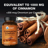 Vitamin World Cinnamon Complex cápsulas derramadas muestran fuente natural de canela