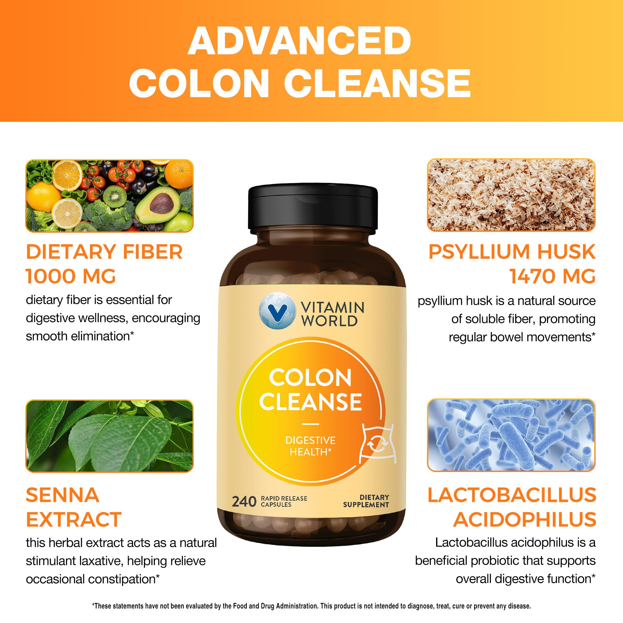 Vitamin World Colon Cleanse extracto de senna para comodidad digestiva ocasional