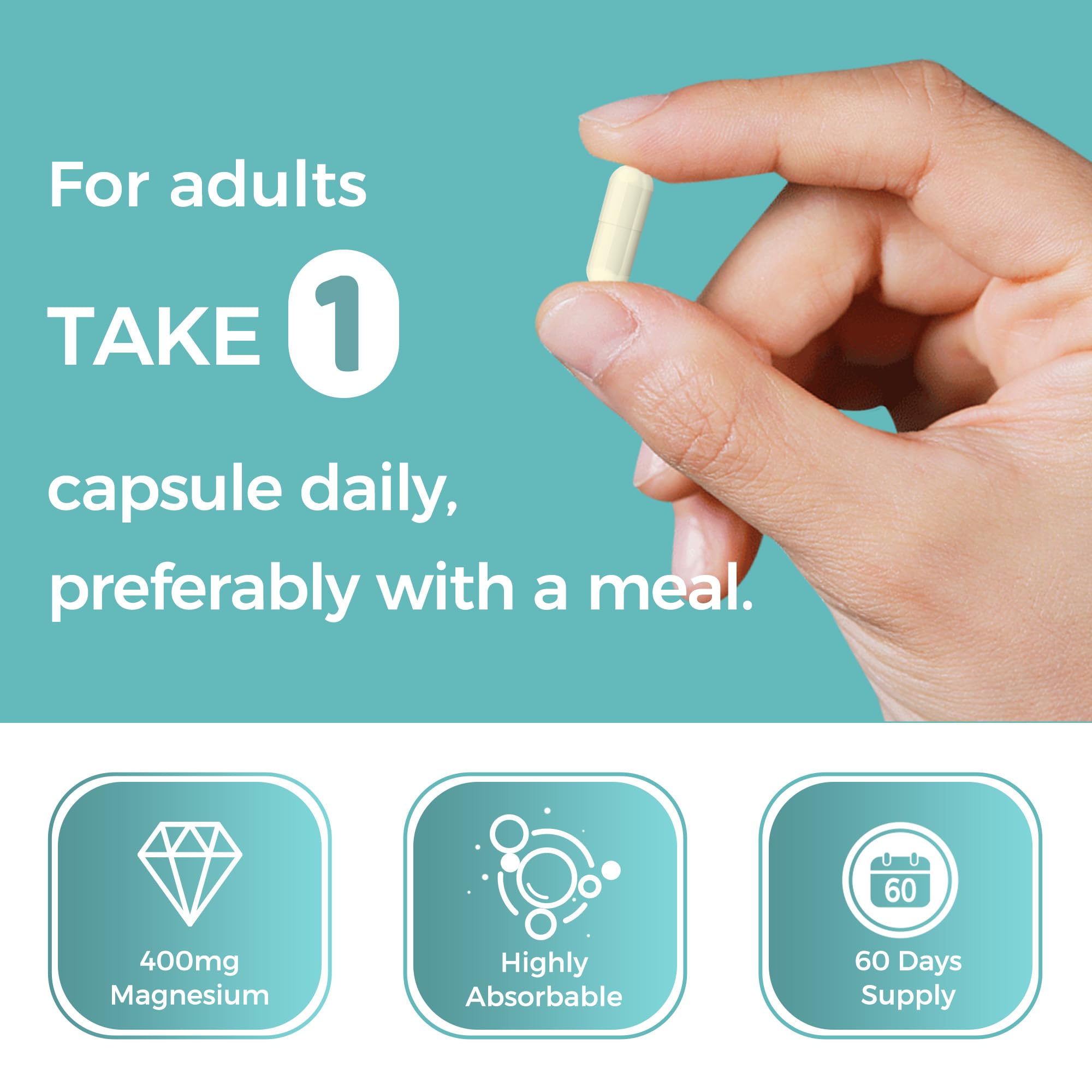 Vitamin World Magnesium Complex: botella de 60 cápsulas para dos meses de uso.