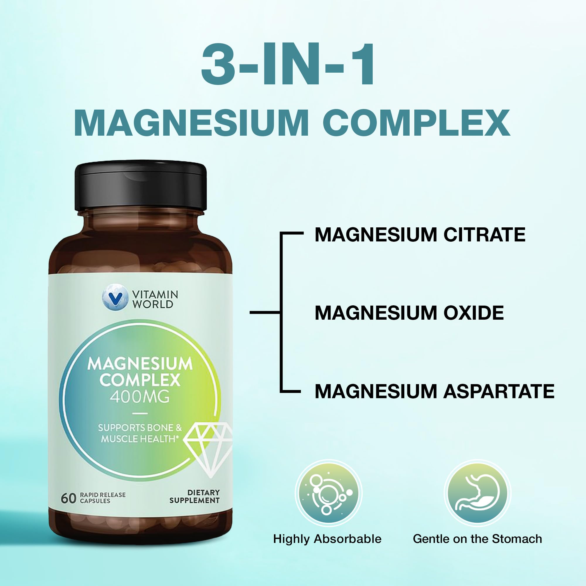 Vitamin World Magnesium Complex: una cápsula diaria para un suministro cómodo.